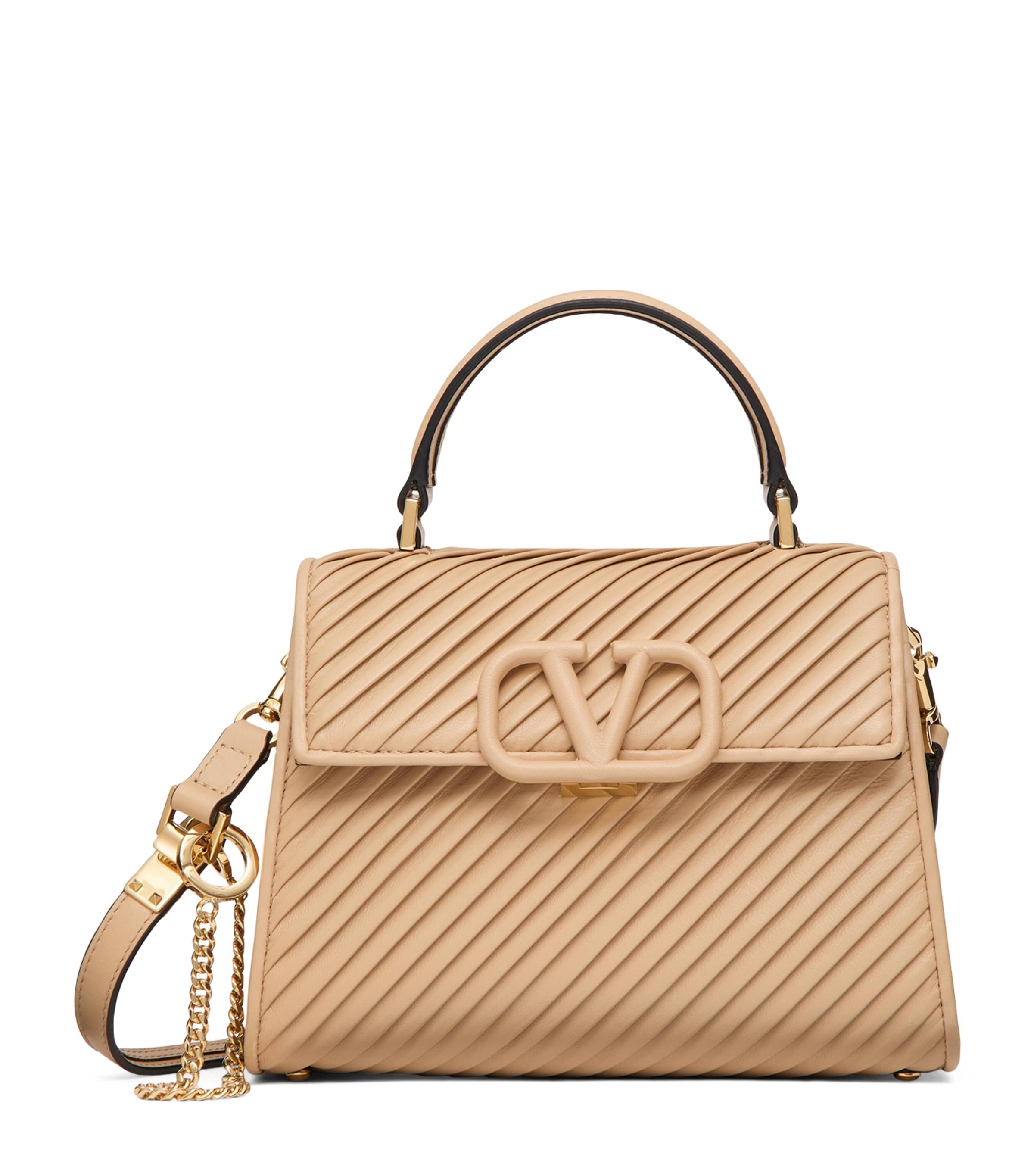 Shop Valentino Small Lambskin Vsling Top-handle Bag In Beige