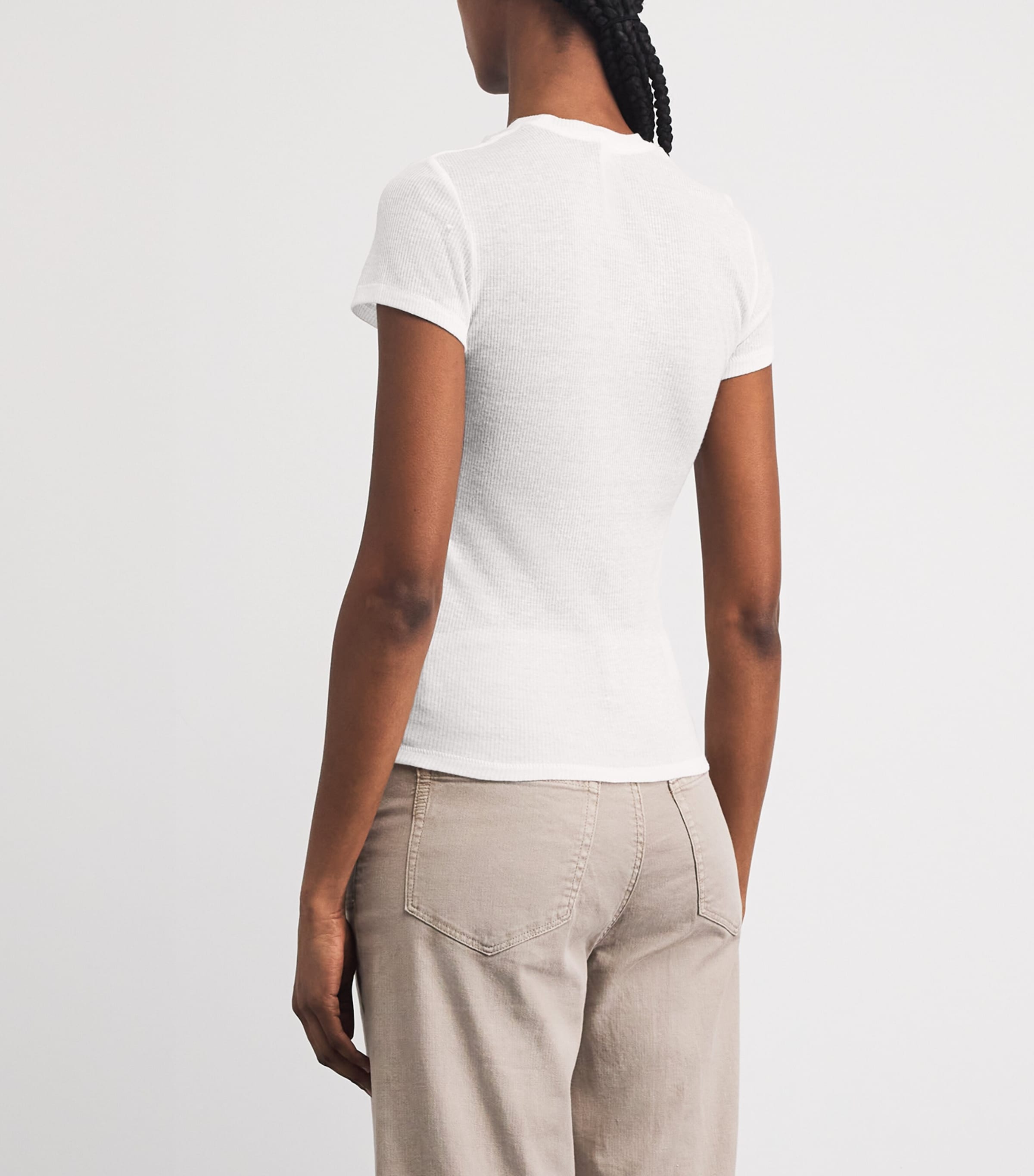 Skims Womens Semi-Sheer Ribbed T-Shirt Snow Image 5