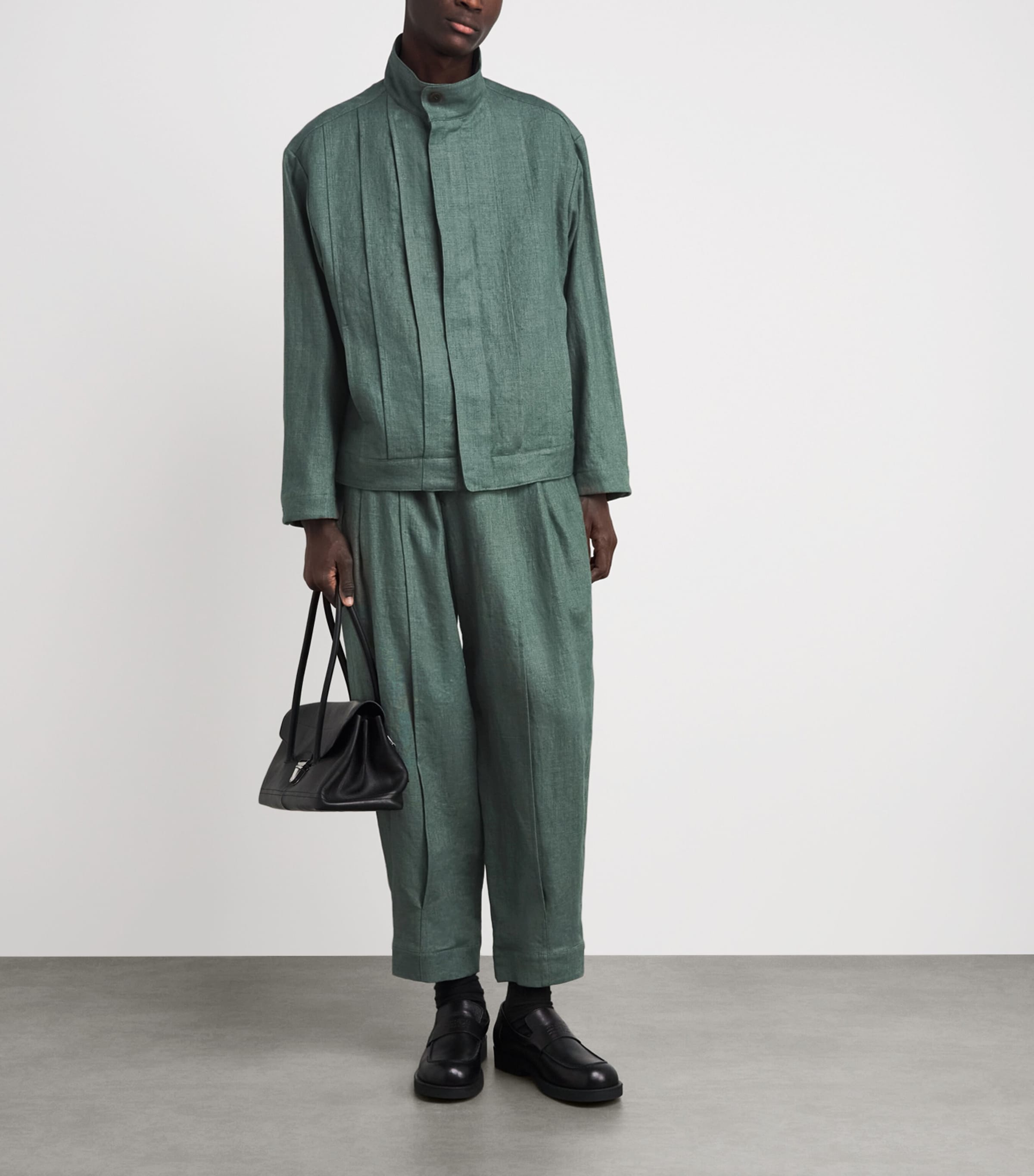 IM MEN Mens Tough Linen Pleated Jacket Dark Green Image 2