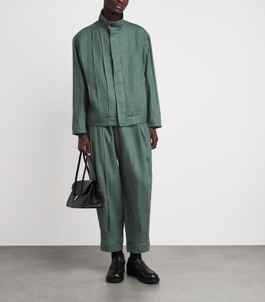 IM MEN Mens Tough Linen Pleated Jacket Dark Green Image 2