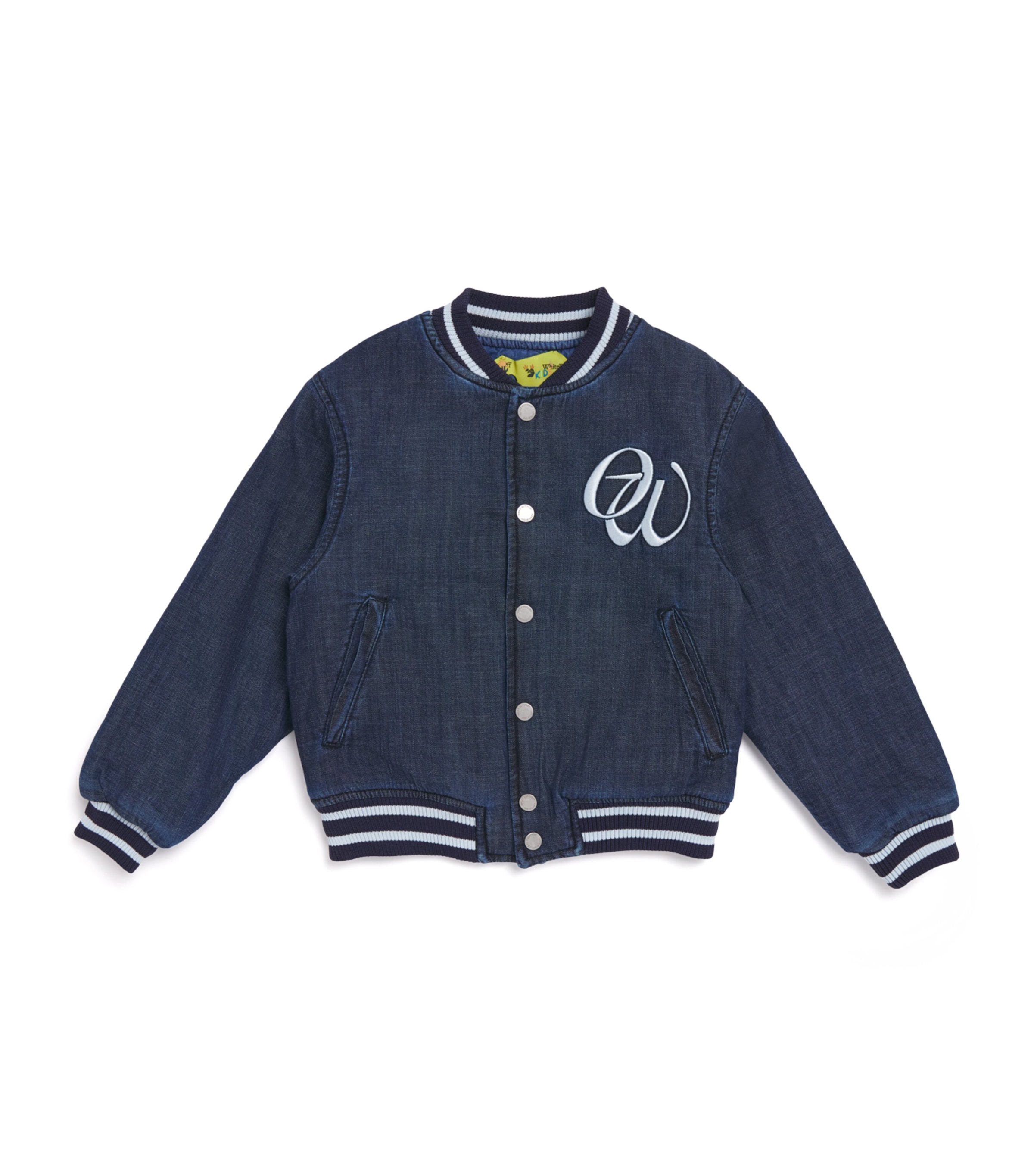 Off-white Kids' Denim Off Script Bomber Jacket In Blue | ModeSens