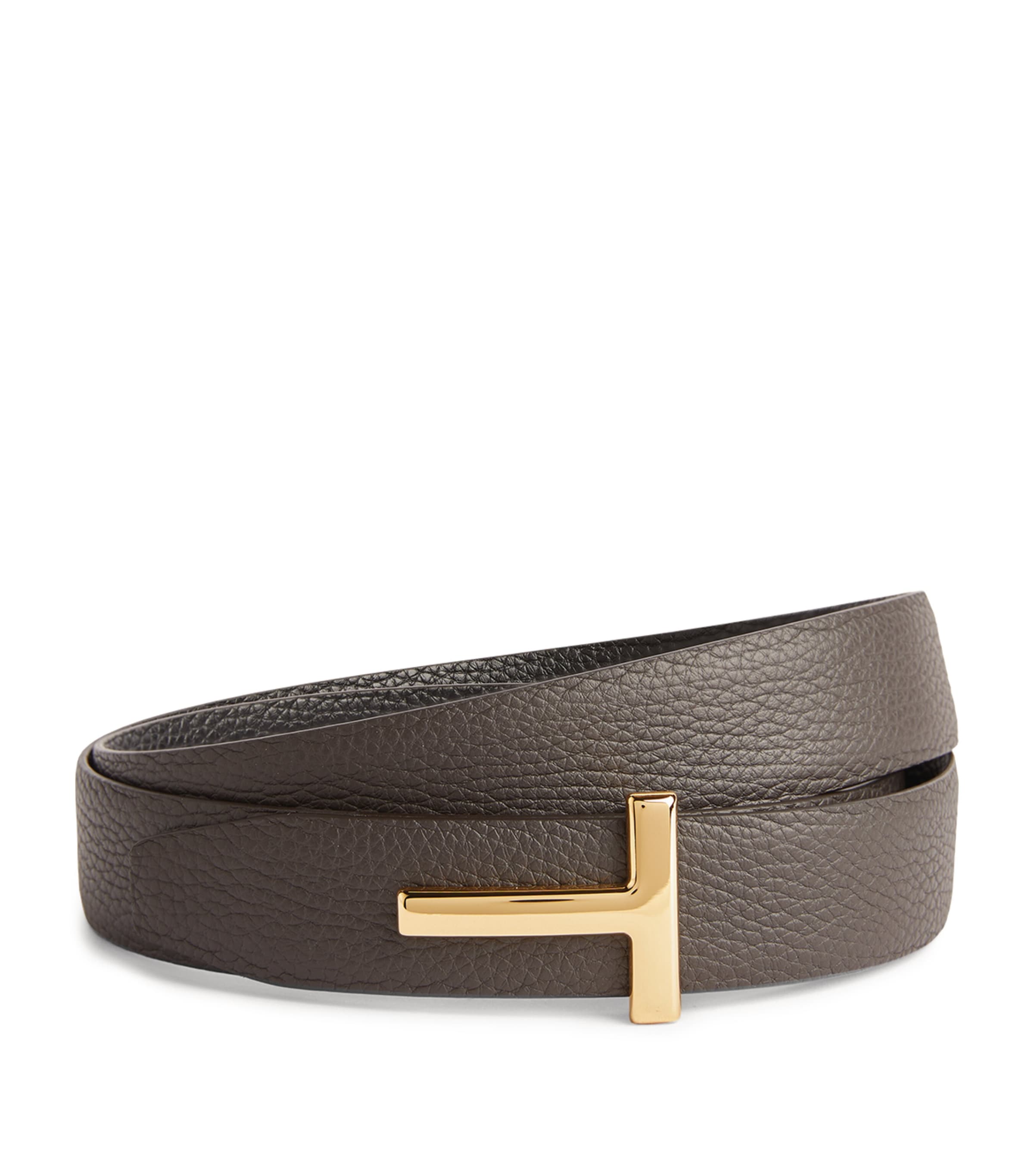 Tom Ford Leather Reversible T Icon Belt In Brown