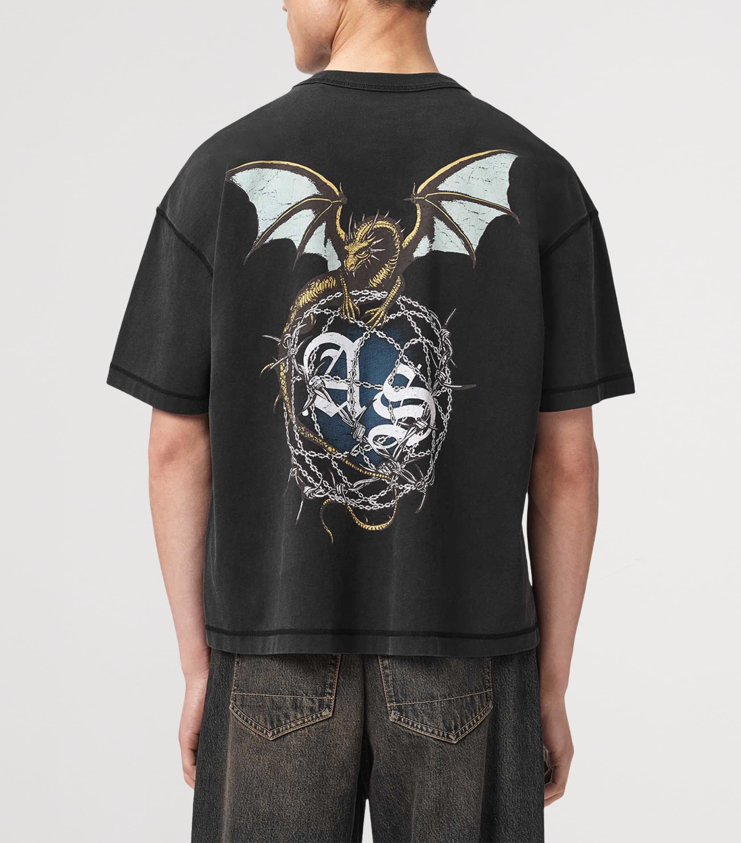 AllSaints Mens Organic Cotton Wyvern T-Shirt Washed Black Image 4