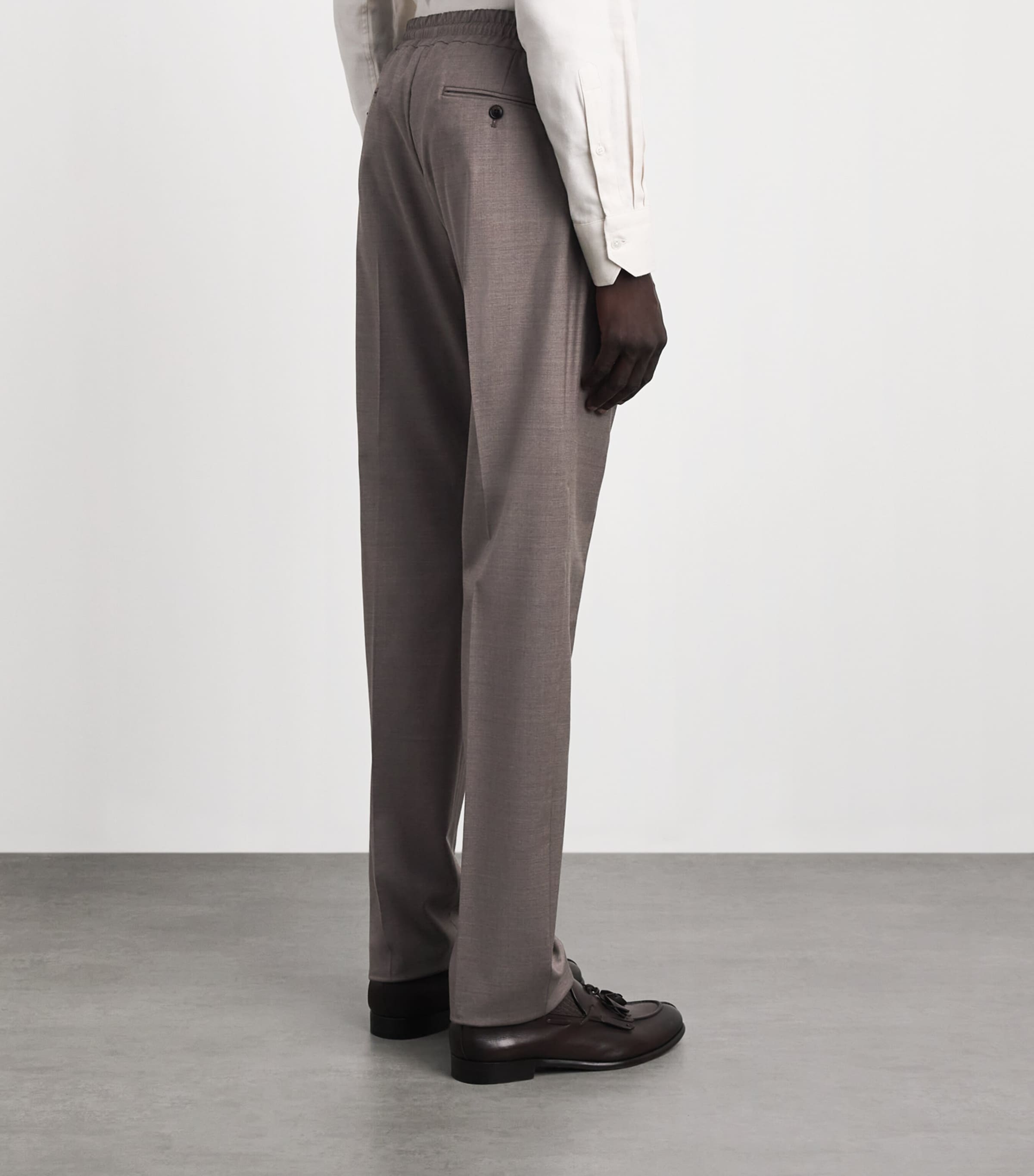 Pal Zileri Mens Stretch-Virgin Wool Drawstring Trousers Brown Image 5