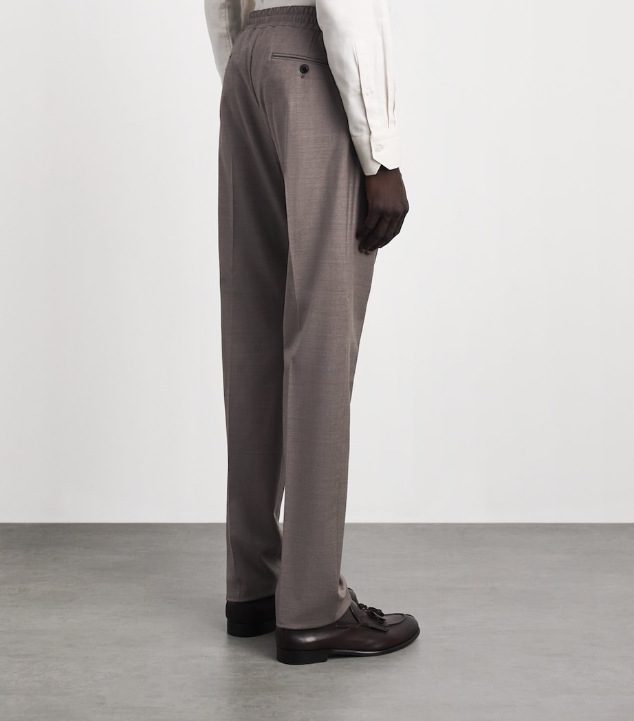 Pal Zileri Mens Stretch-Virgin Wool Drawstring Trousers Brown Image 5