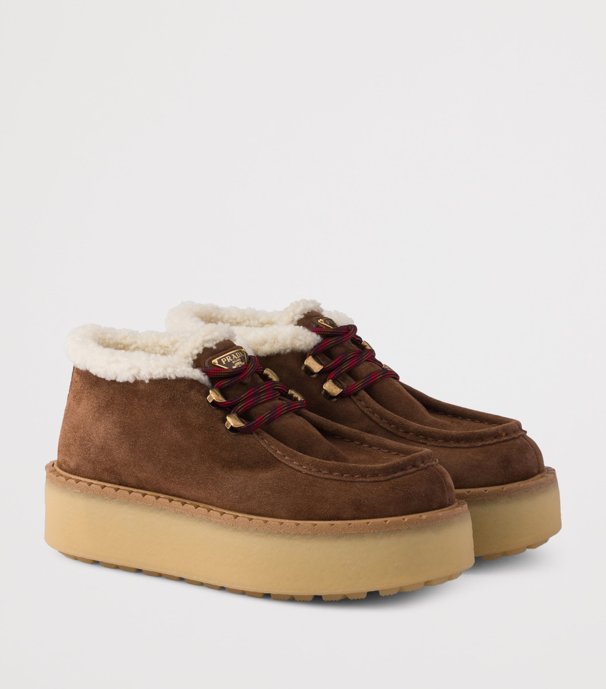 Prada Suede Shearling Chukka Ankle Boots Brown Image 2