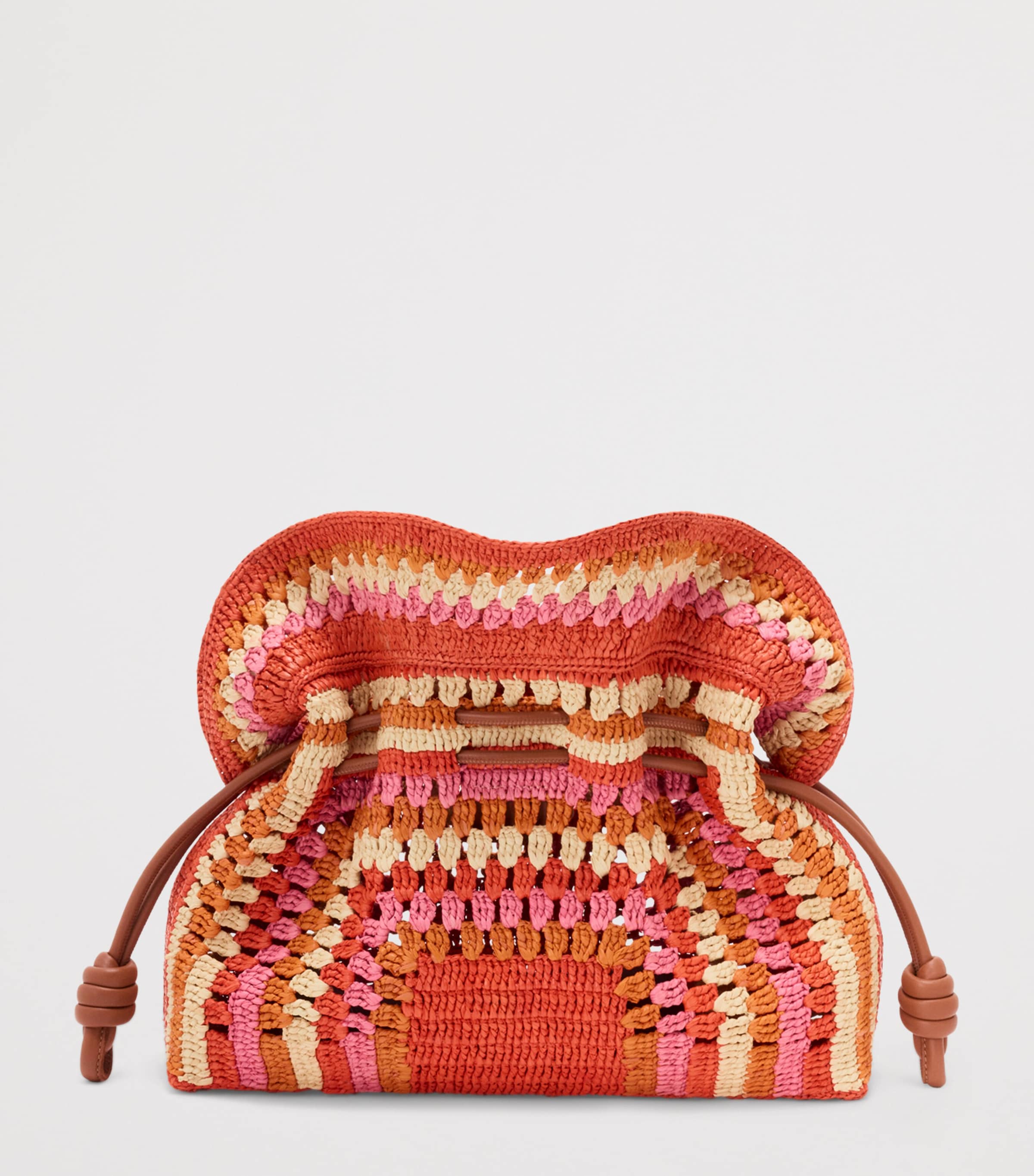 LOEWE x Paula's Ibiza Medium Raffia Flamenco Clutch Bag Bright Orange/pink Image 5