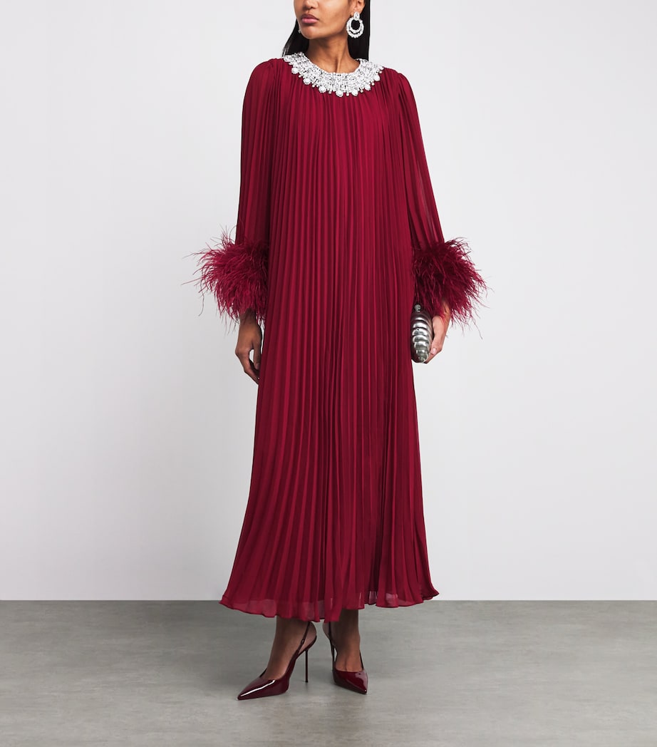 Ostrich Feather-Trim Maxi Dress BURGUNDY Image 2