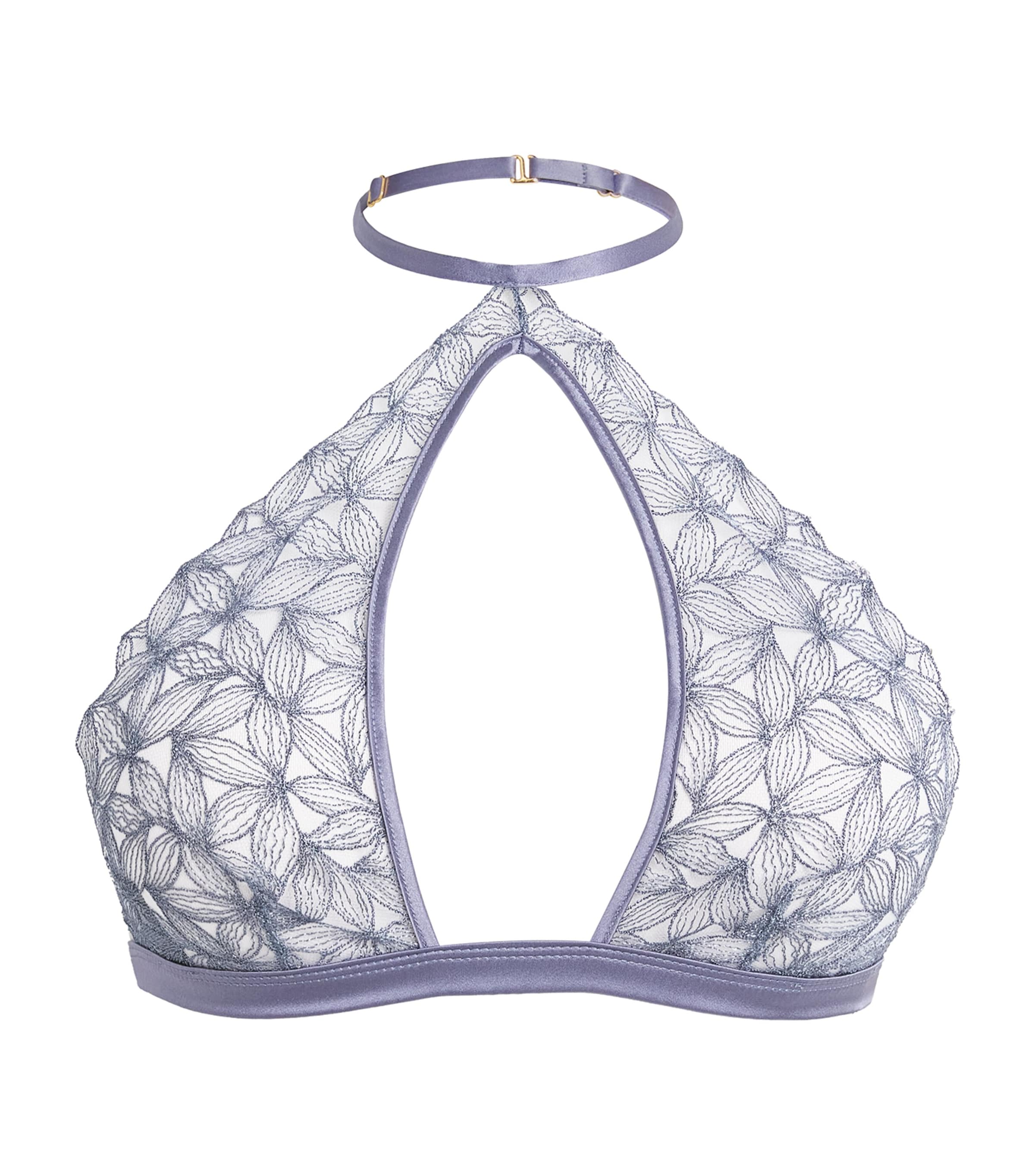 Coco De Mer Womens Lace Halterneck Esme Soft Bra Powder Blue Image 1