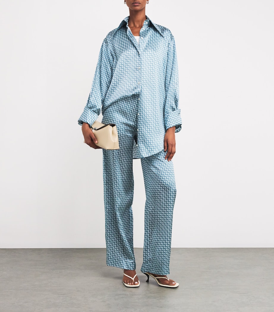 Laura Pitharas Womens Silk Oversized Tile Shirt Blue Tile Print Image 2