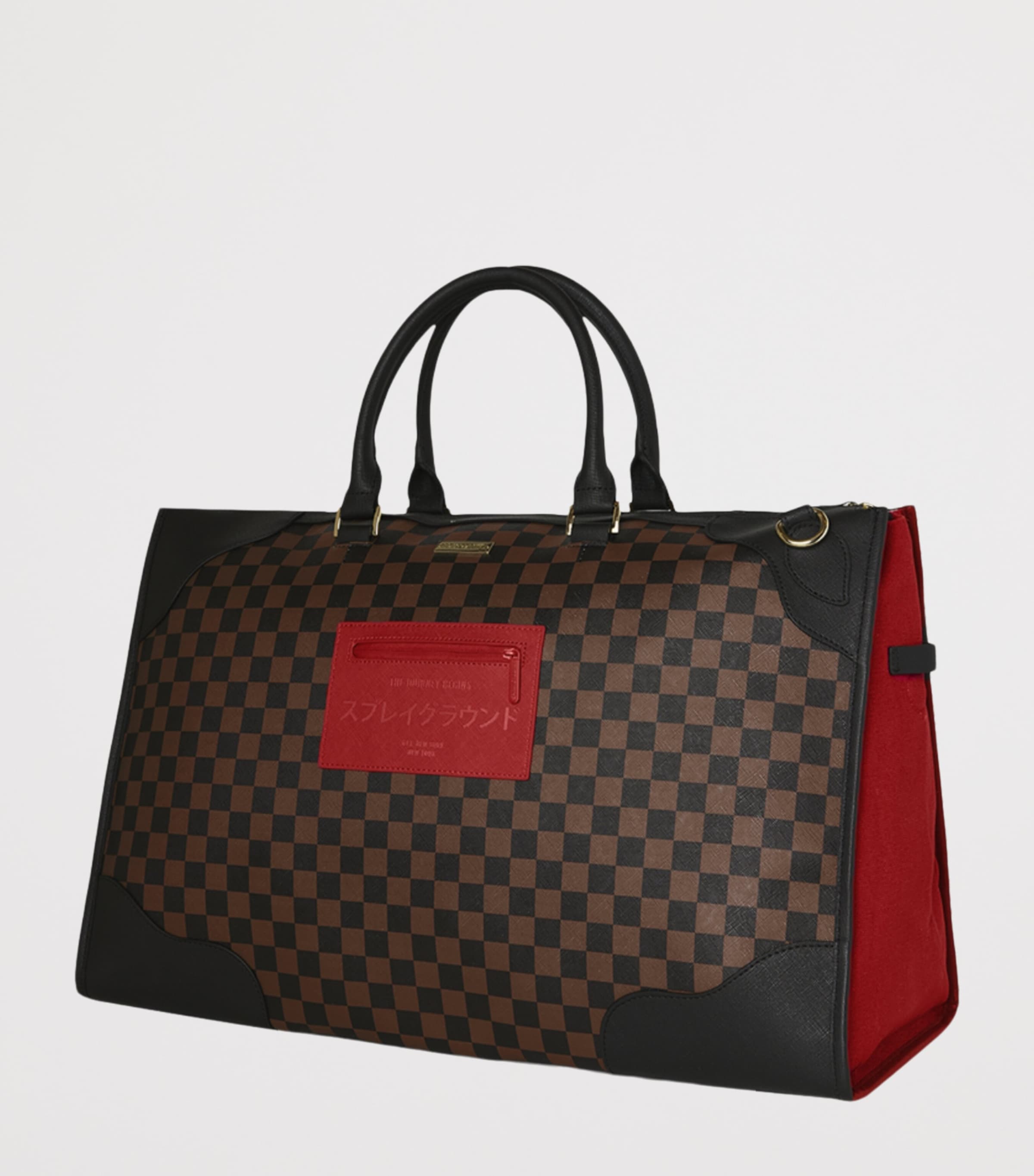 Sprayground Katana Check Boss Pyramid Duffle Bag Red Redemption Image 4