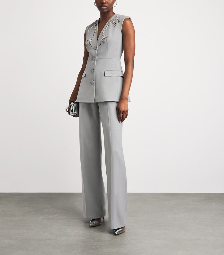 Huishan Zhang Womens Crepe Embellished Sigrid Sleeveless Jacket Grey Image 2