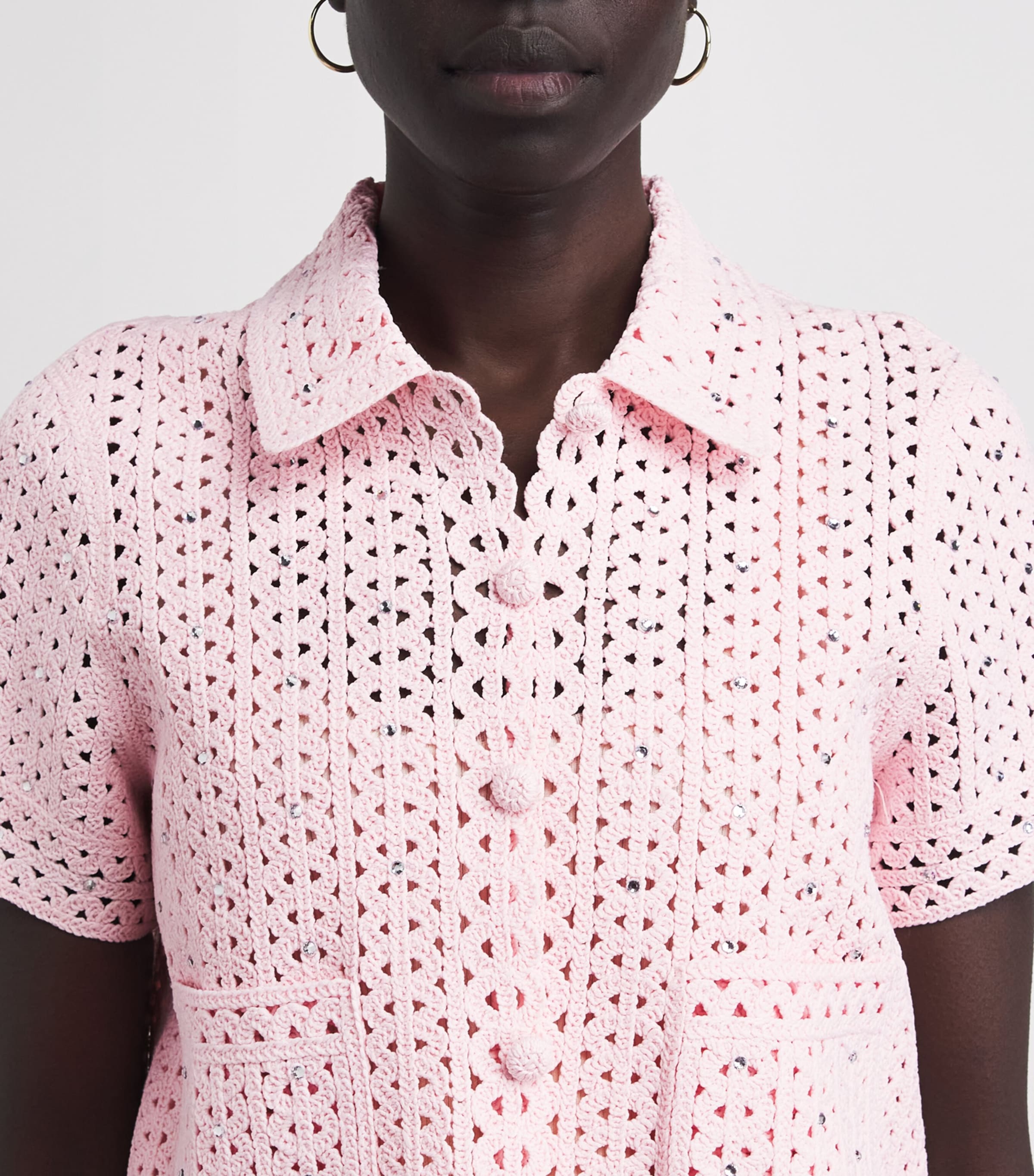 Maje Womens Openwork Embellished Cropped Cardigan Pink Image 3