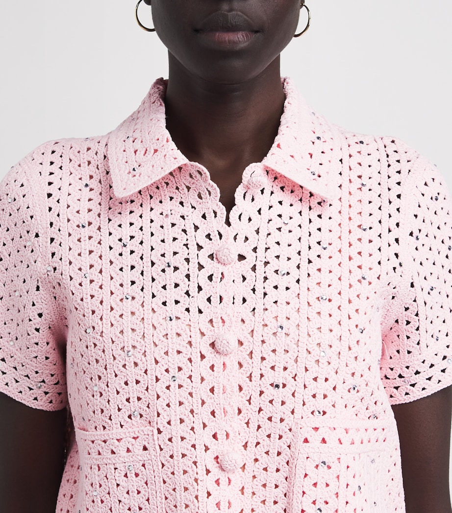 Maje Womens Openwork Embellished Cropped Cardigan Pink Image 3