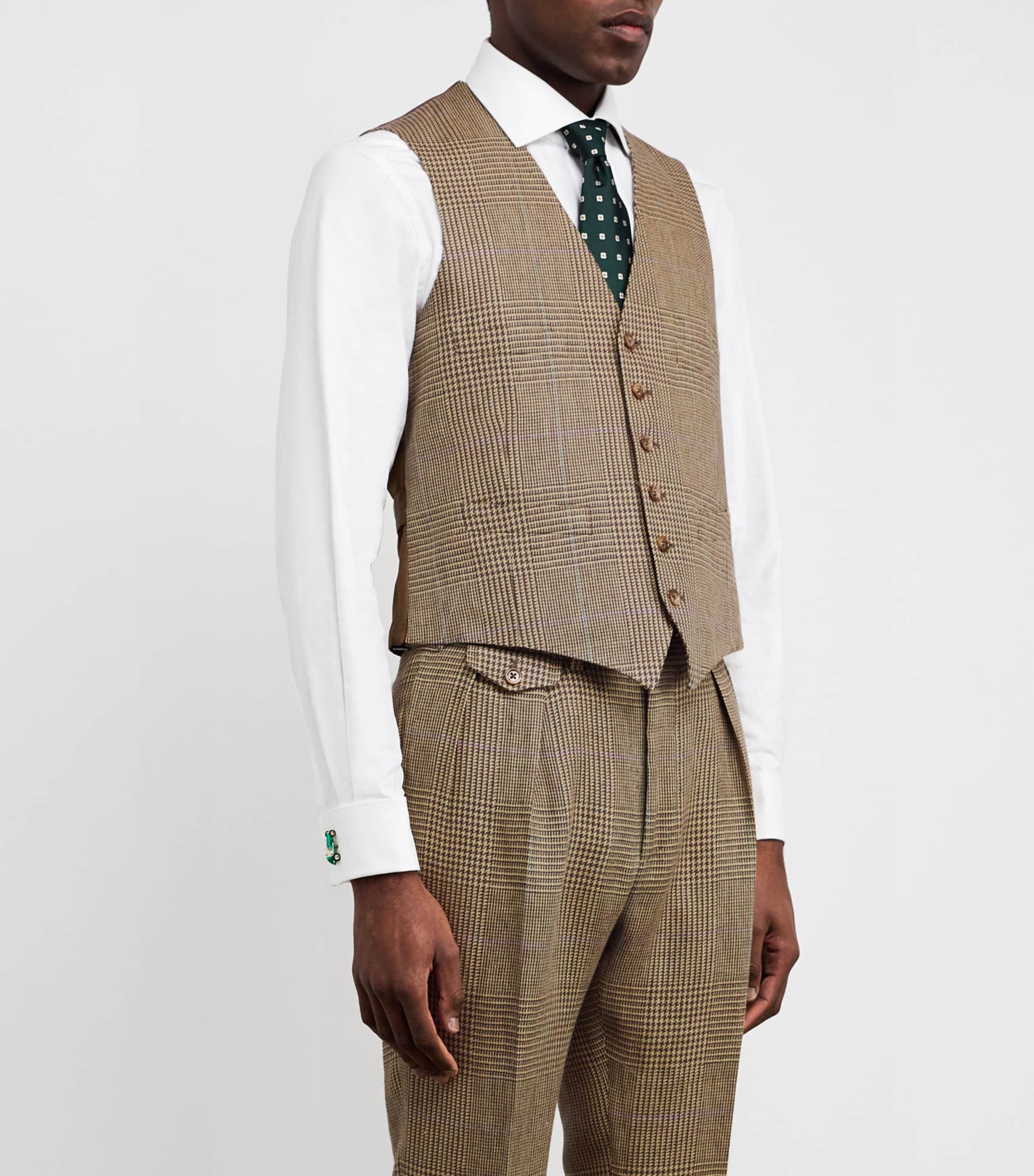 Polo Ralph Lauren Mens Linen Glen Plaid Waistcoat Brown Image 3