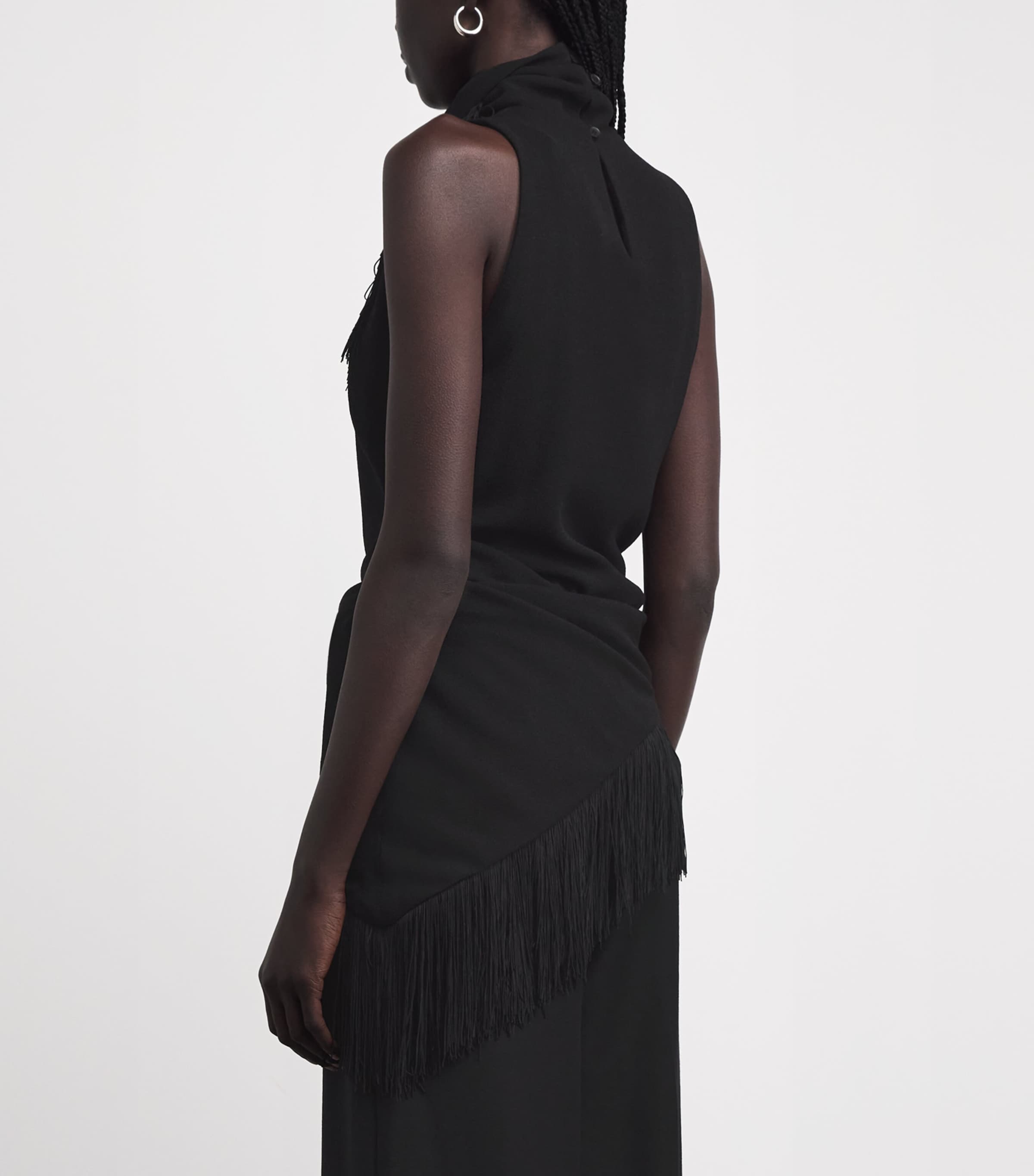 CAMILLA AND MARC Womens Fringed Asymmetric Dune Top Dblk Black Image 5