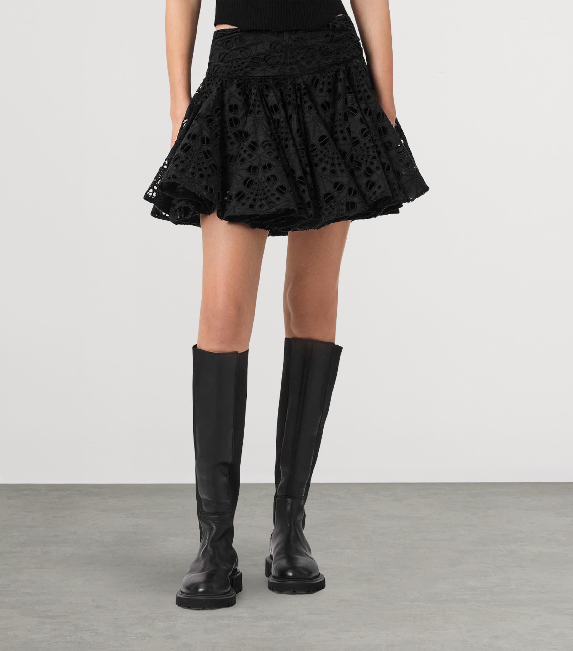 AllSaints Womens Broderie Anglaise Dotty Mini Skirt Black Image 3