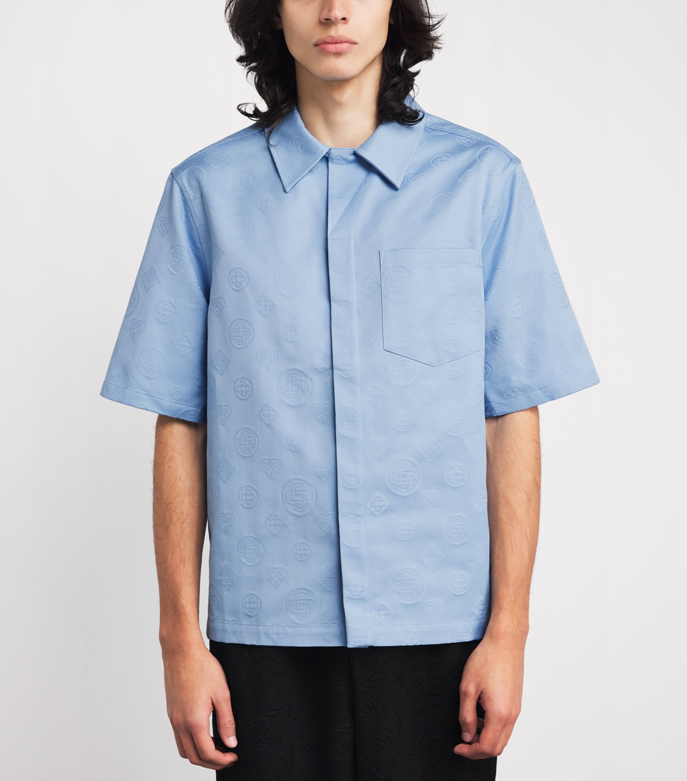 Casablanca Mens Cotton Monogram Shirt Light Blue Image 3