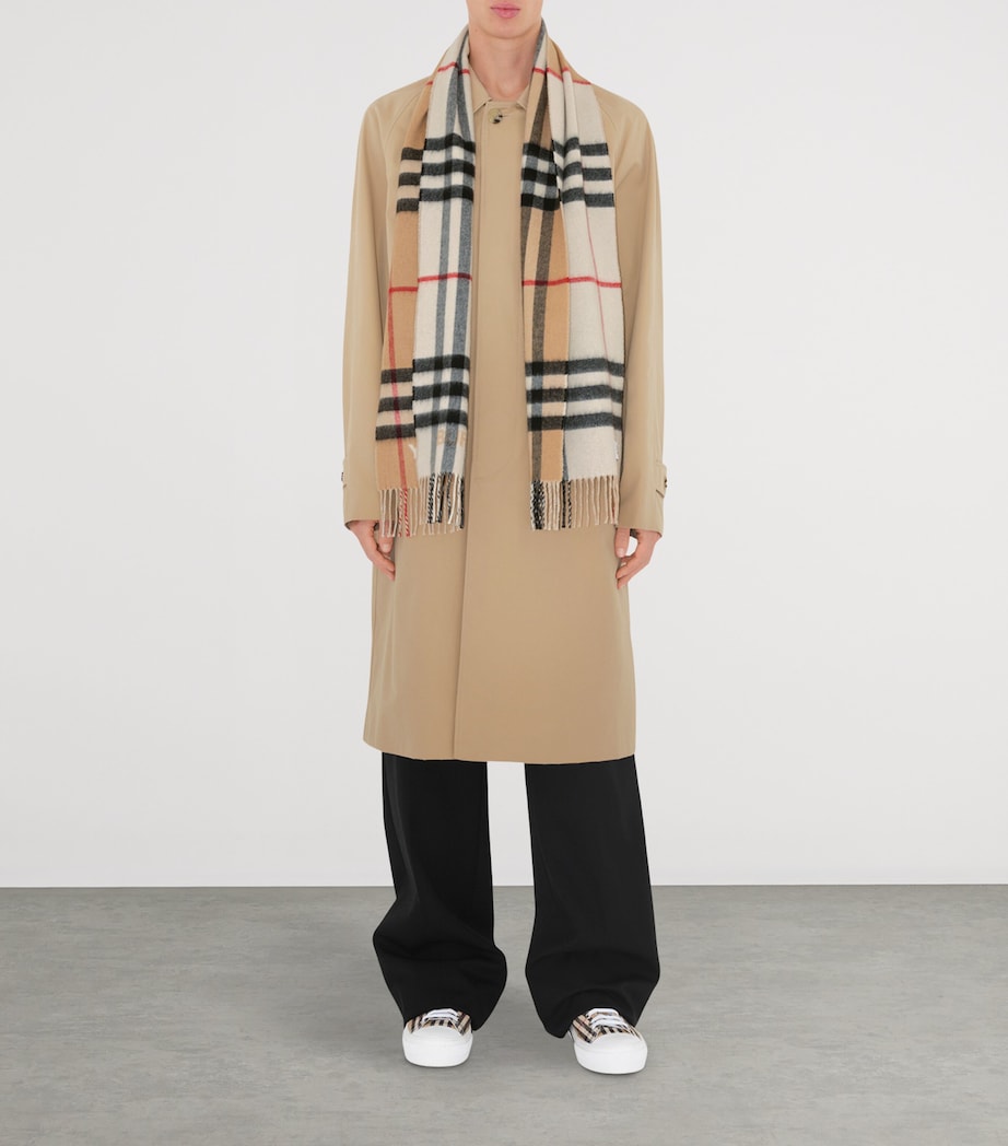 Cashmere Contrast Check Scarf ARC BEIGE/ NAT WHITE Image 7