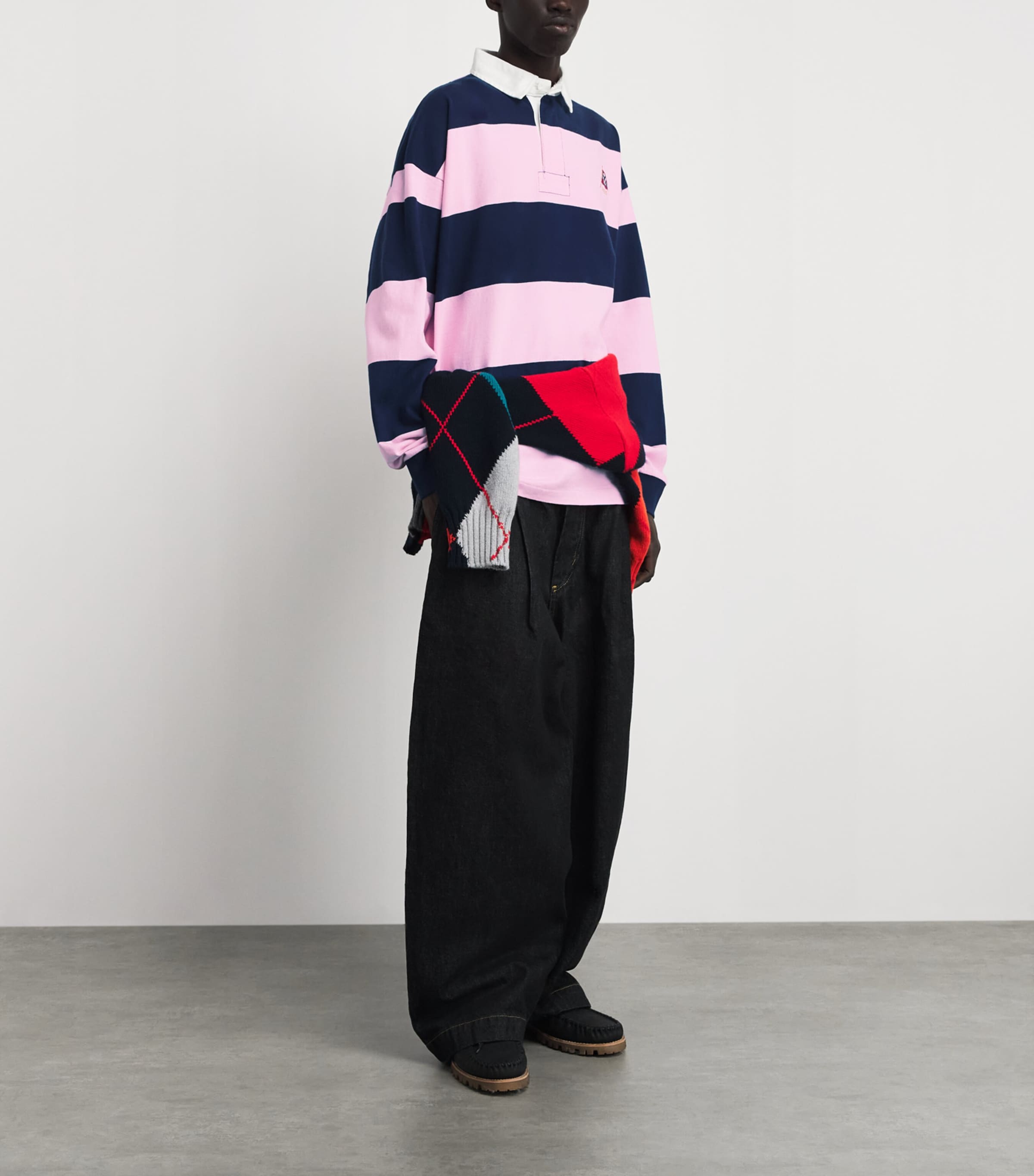 Polo Ralph Lauren Mens Cotton Stripe Rugby Shirt Carmel Pnk/nport Nvy Image 2