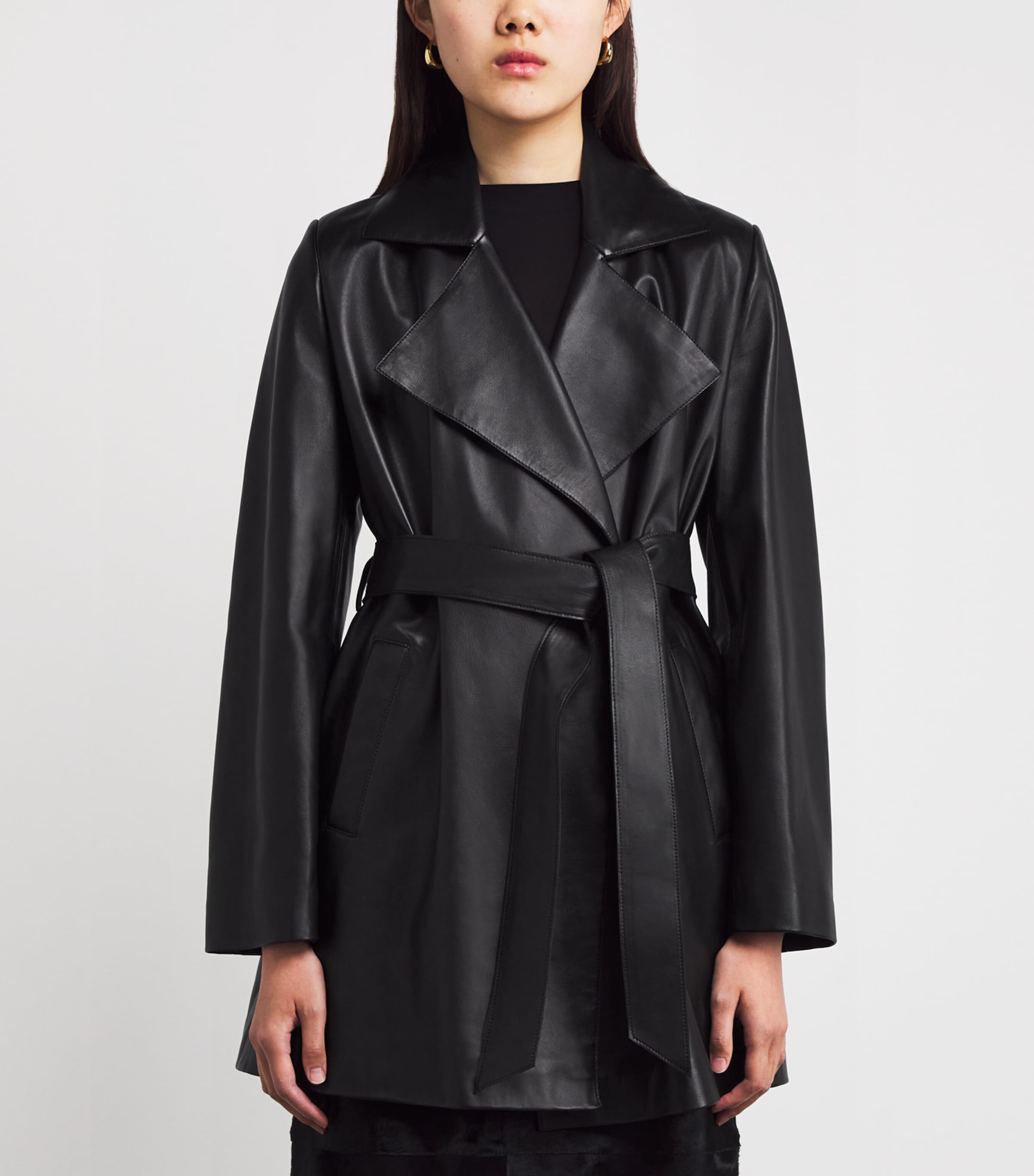 NOUR HAMMOUR Womens Belted Kerri Leather Jacket Black Image 3