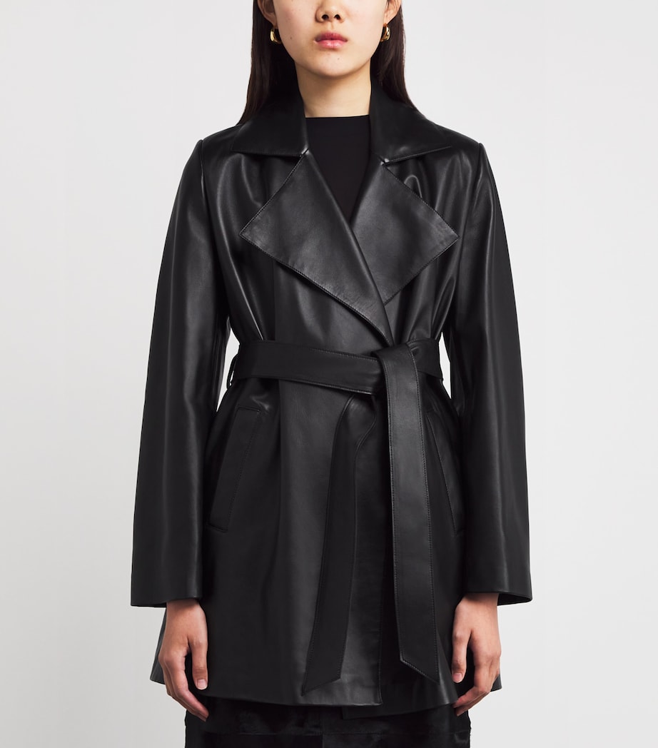 NOUR HAMMOUR Womens Belted Kerri Leather Jacket Black Image 3