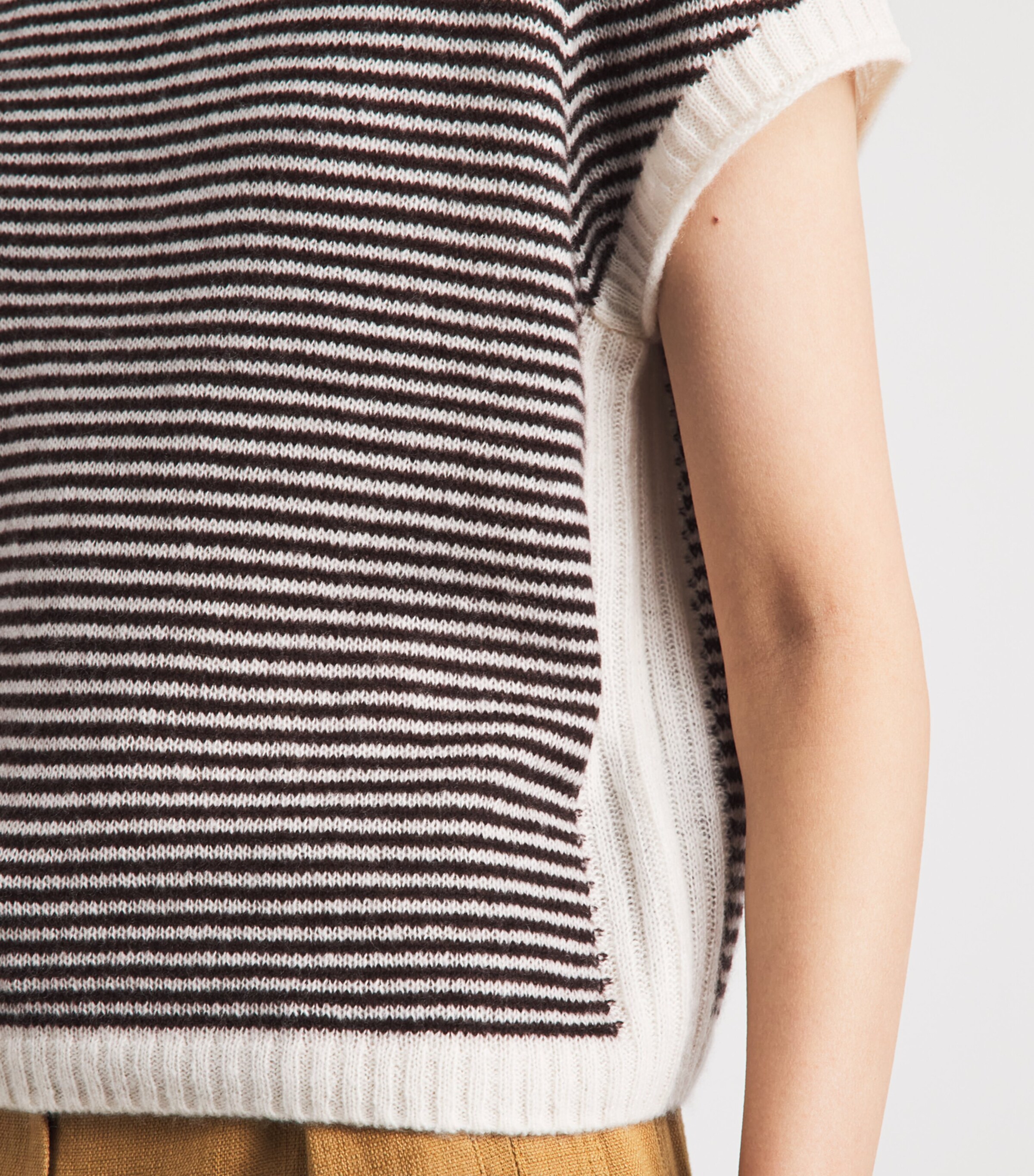 ME+EM Womens Merino Wool-Blend Stripe T-Shirt Cream/cocoa Brown Image 3