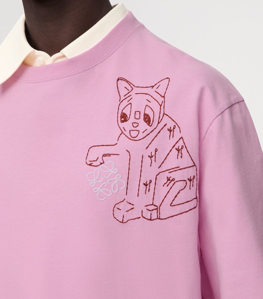 x Louis Wain Cotton-Blend Anagram Cat Loose T-shirt PINK Image 5