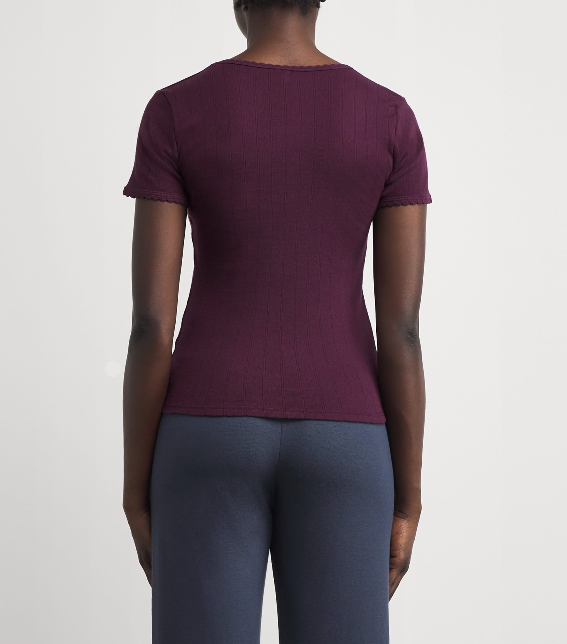 Slim Fit Pointelle T-Shirt DARK BERRY Image 4