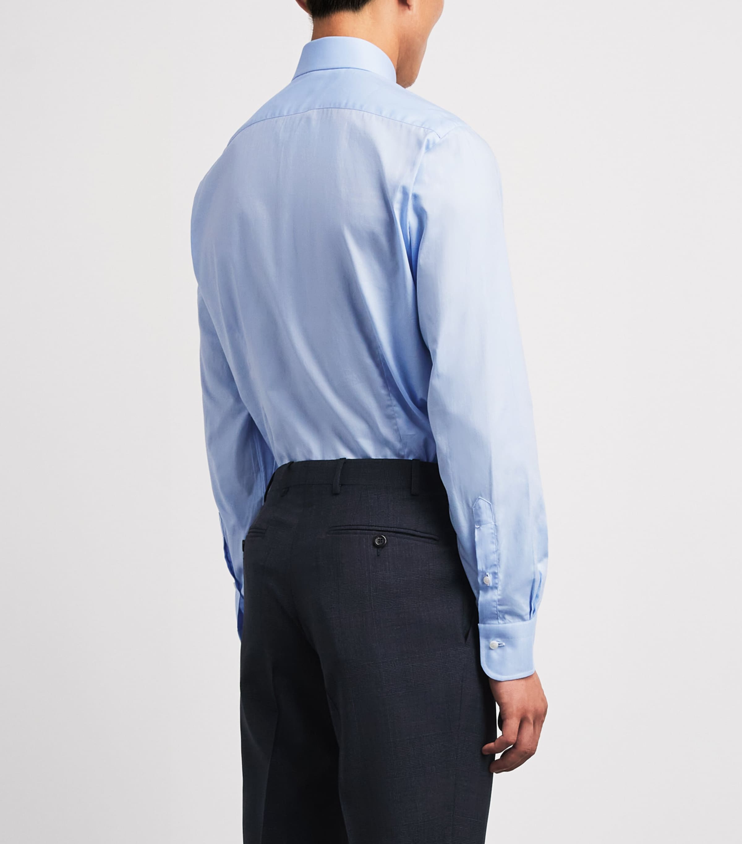 Barba Napoli Mens Cotton Poplin Slim Shirt Blue Image 5