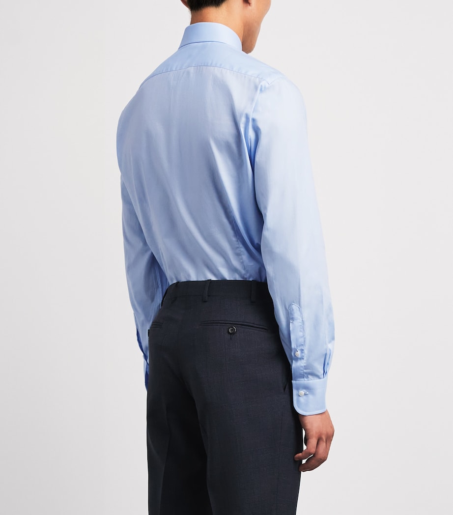 Barba Napoli Mens Cotton Poplin Slim Shirt Blue Image 5