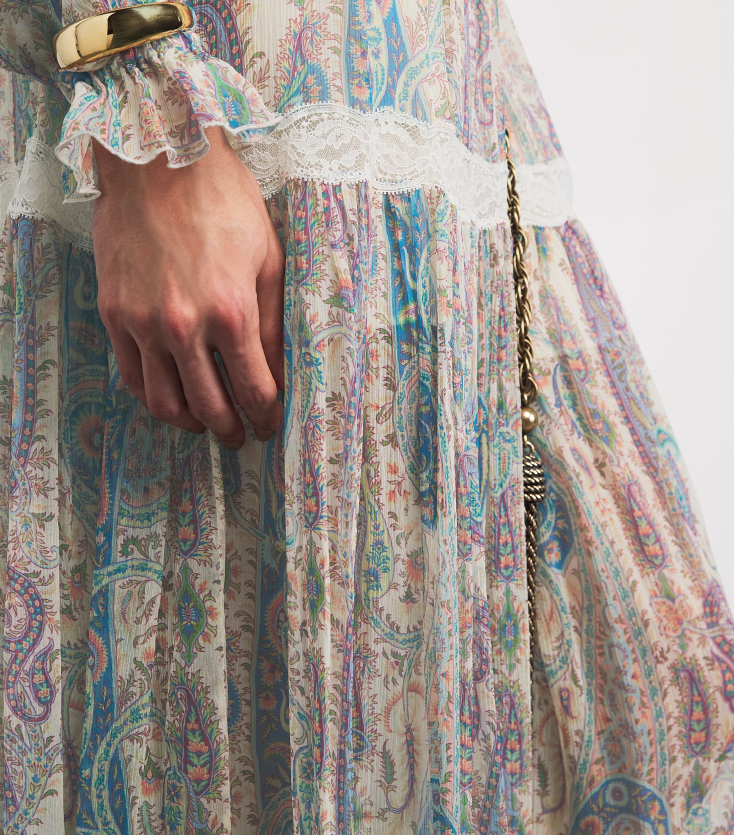 Etro Womens Silk Paisley Tiered Maxi Skirt Print Wht Base Image 3