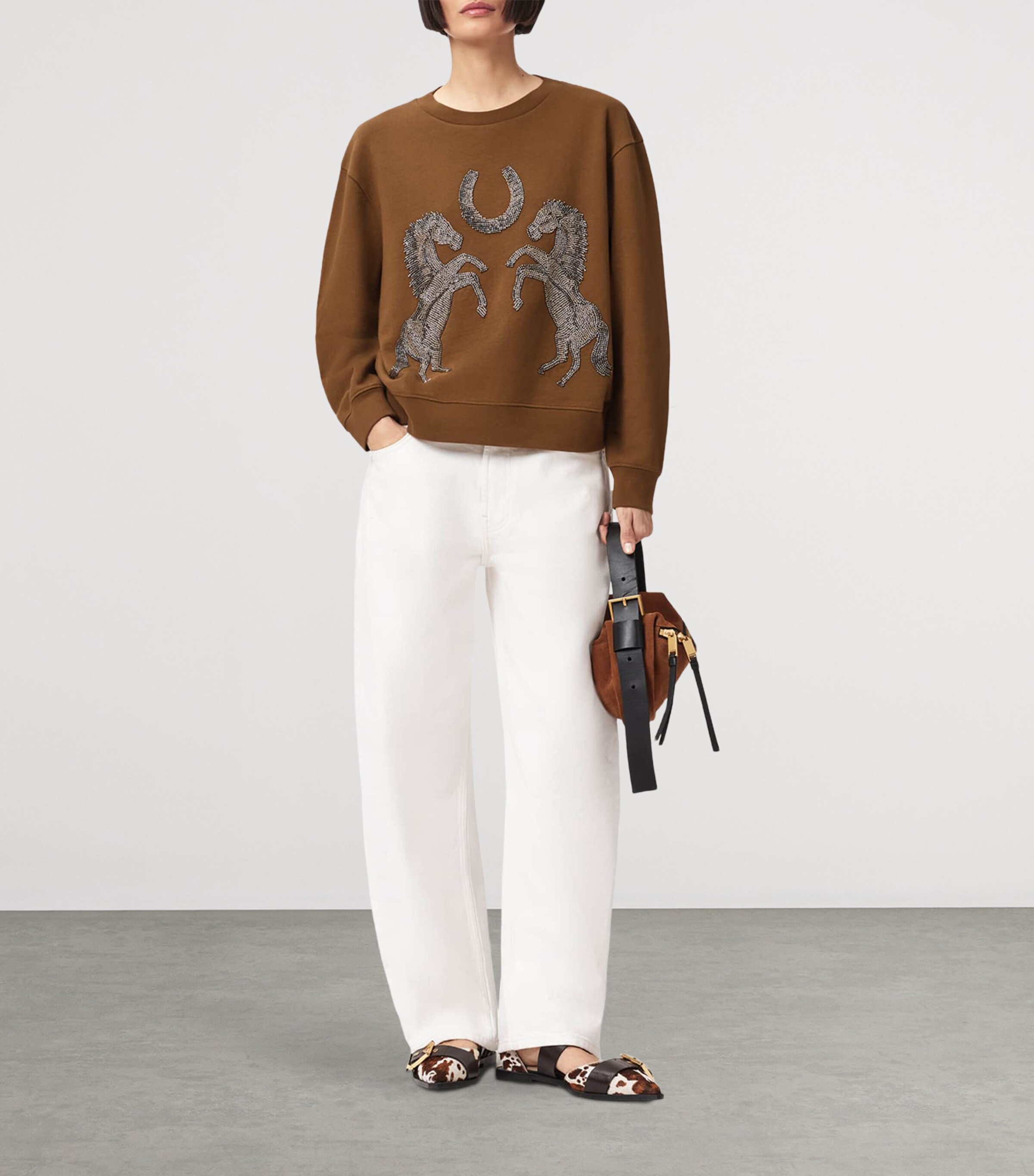 AllSaints Womens Cotton Luck Pippa Sweatshirt Cognac Brown Image 3
