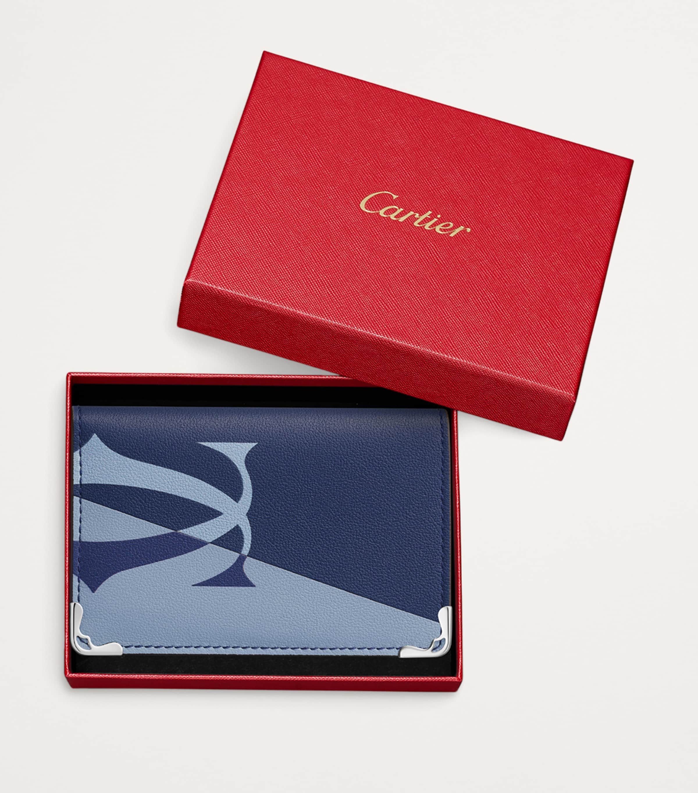 Leather Must de Cartier XL Logo Bifold Card Holder BLUE Image 3
