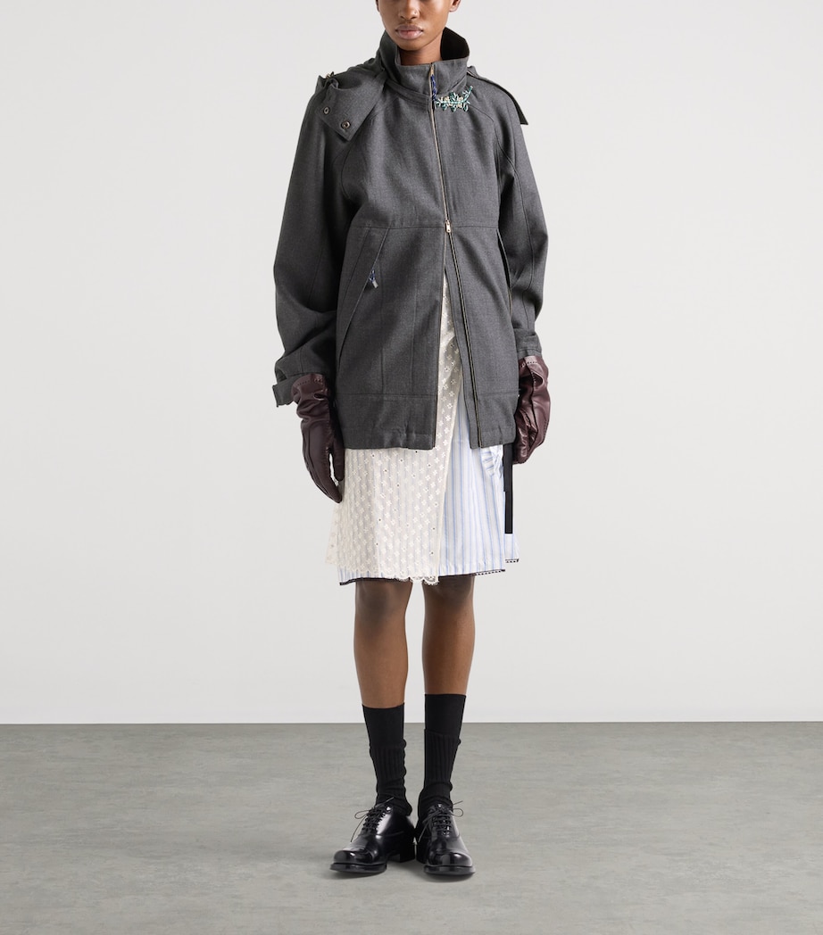 Prada Womens Wool Hopsack Hooded Jacket Grey Image 2