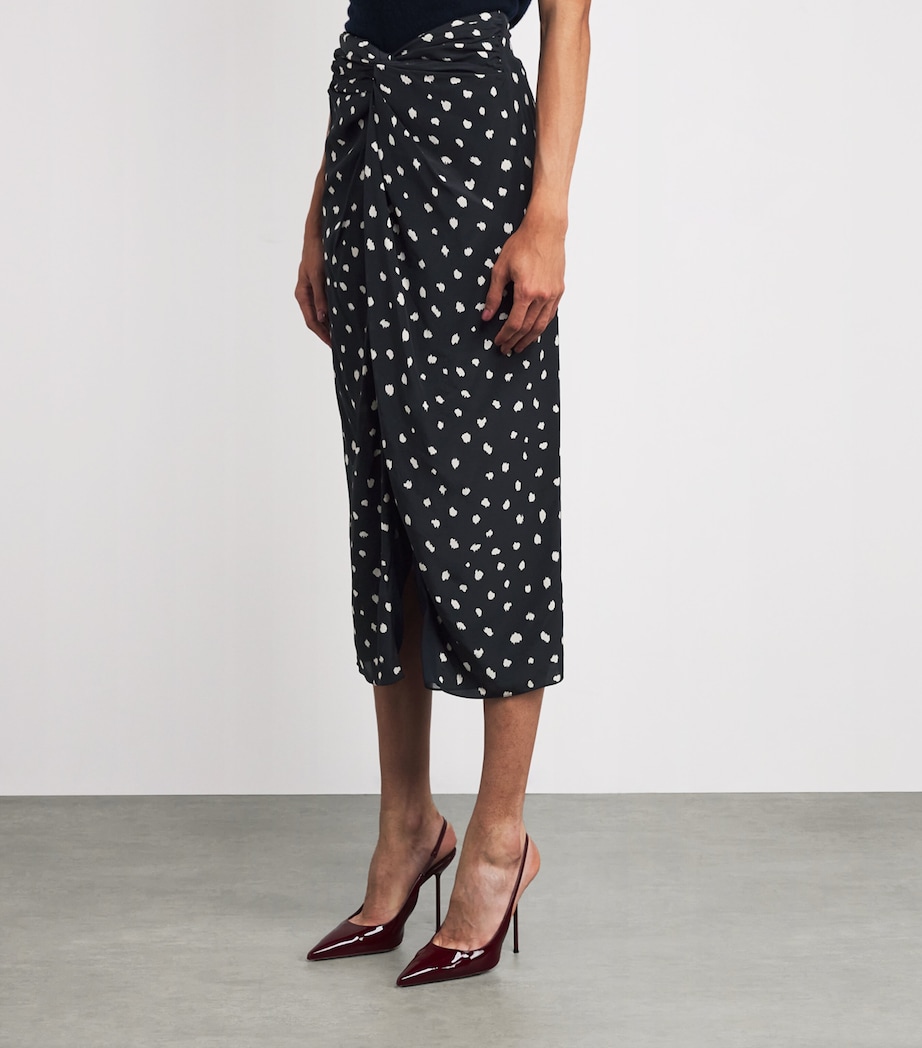 Silk Ruched Mariquita Midi Skirt F005 POIS NAVY Image 3