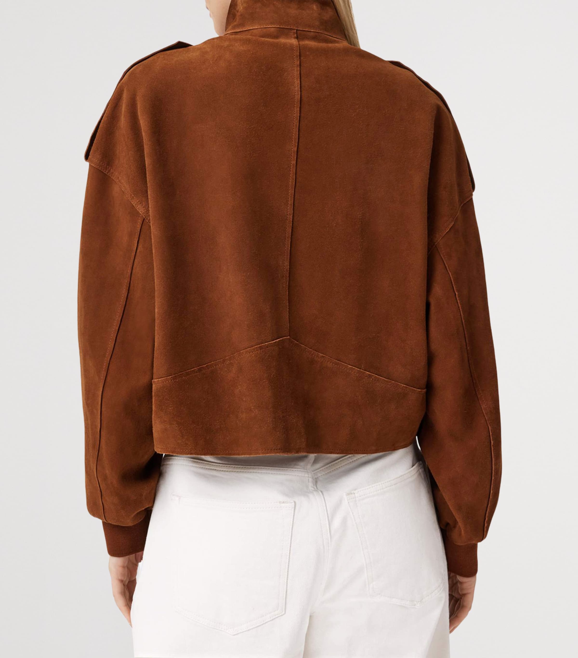 AllSaints Womens Suede Lowden Jacket Cognac Brown Image 5