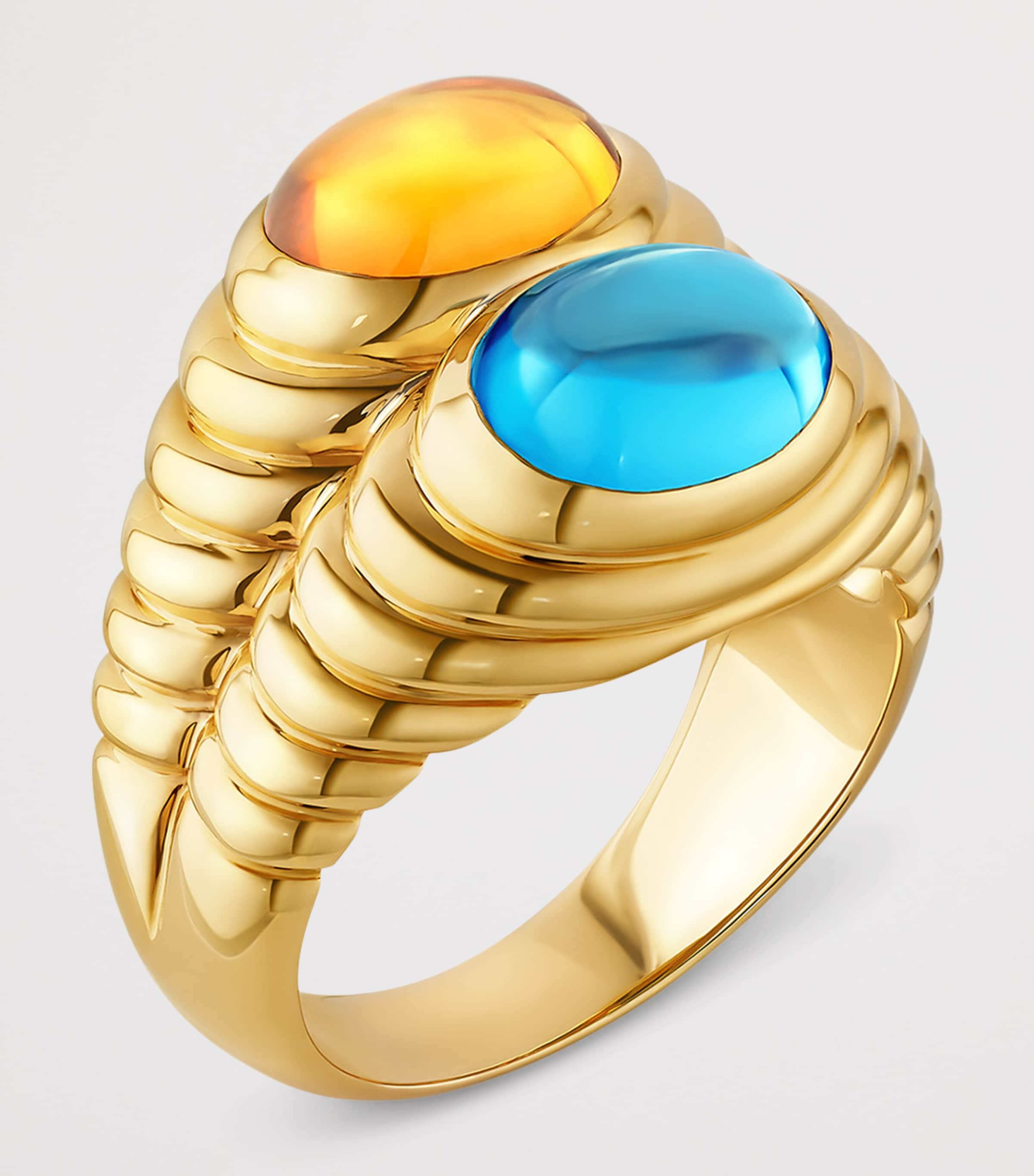 Bvlgari Yellow Gold Topaz and Quartz Doppio Baccellato Ring