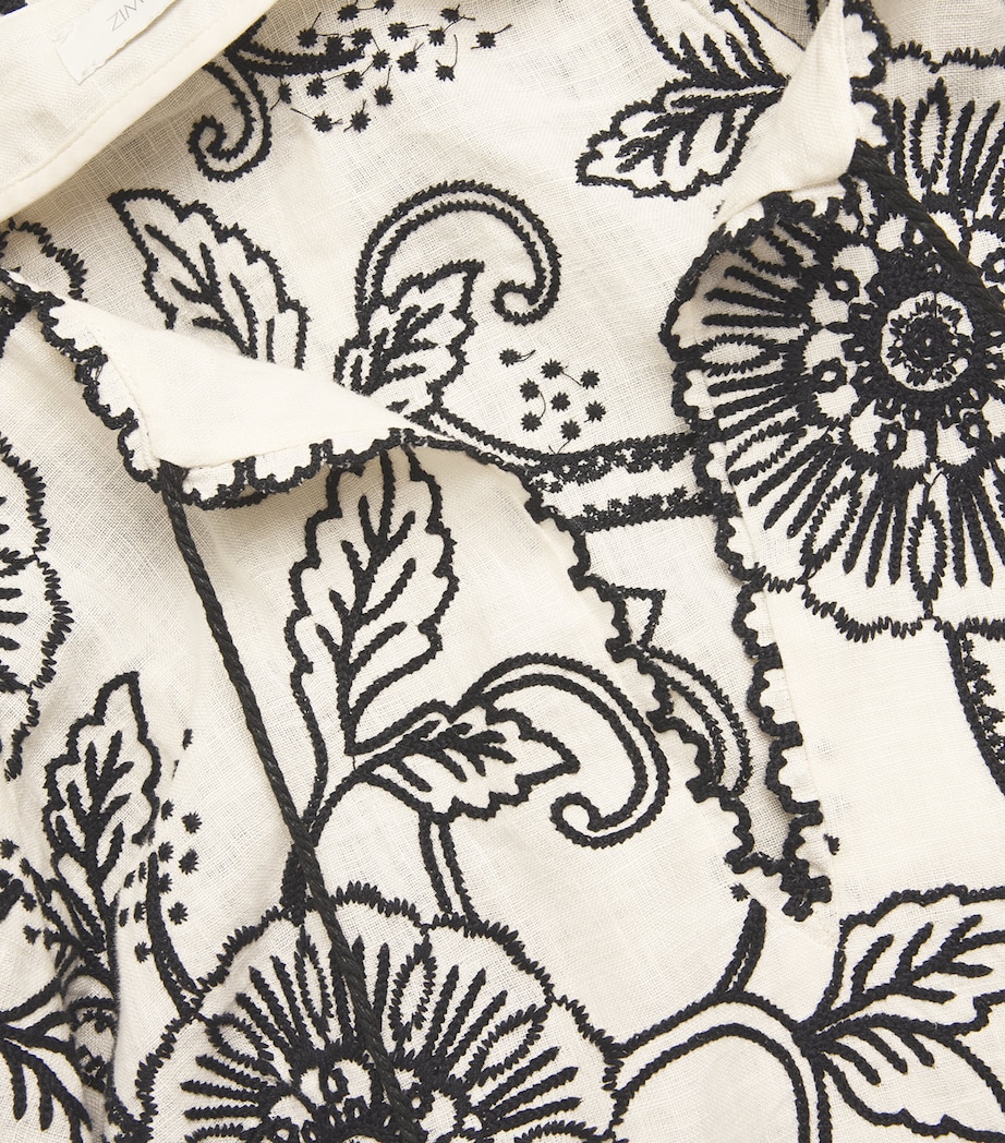 Linen Embroidered Midi Dress IVORY/BLACK Image 5