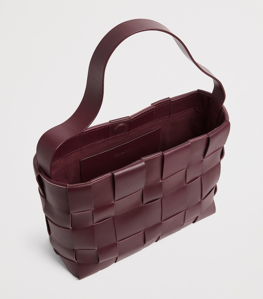 Mini Leather Woven Tote Bag PLUM Image 4