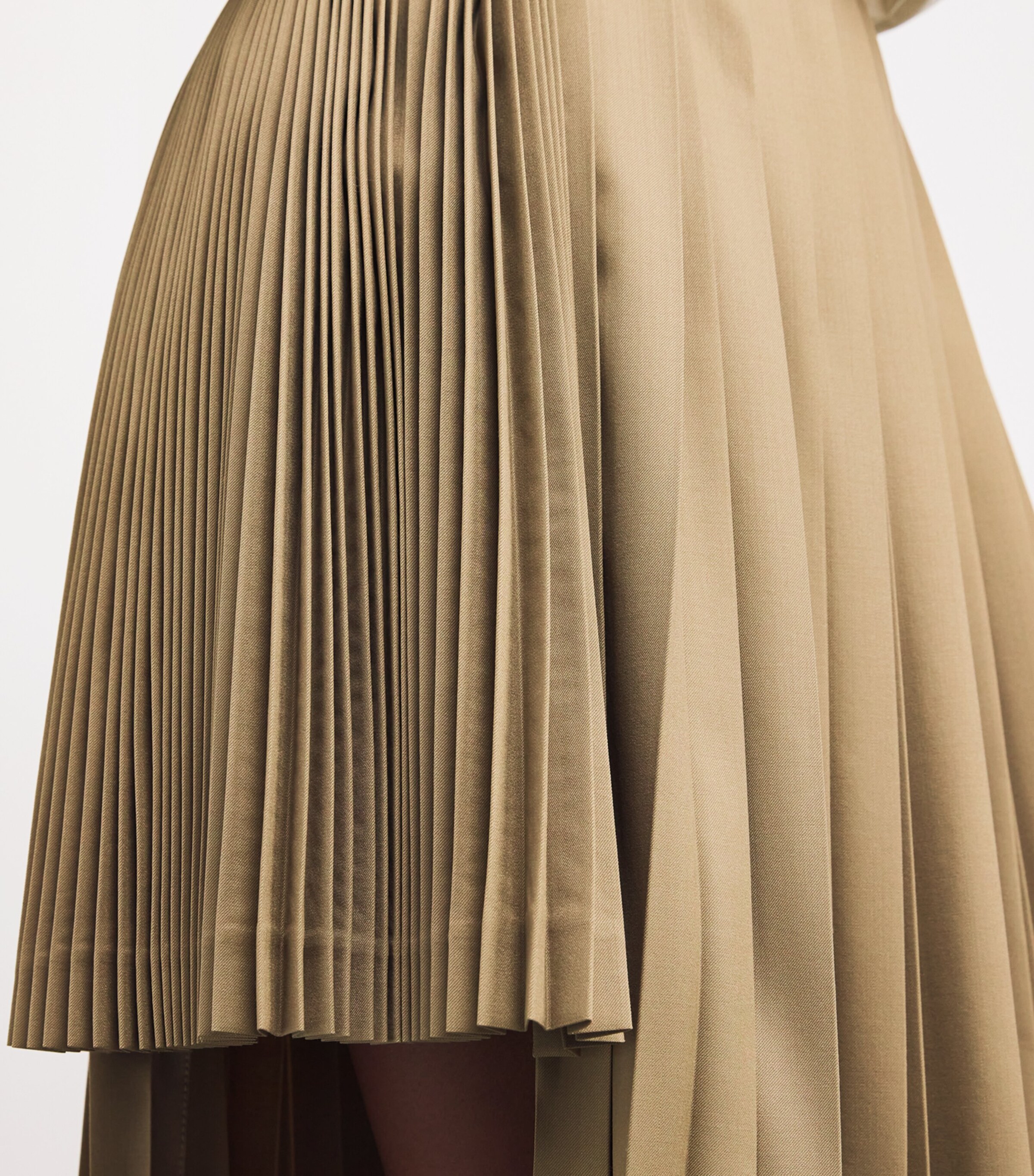 Laura Pitharas Womens Virgin Wool Pleated Midi Skirt Khaki Image 6