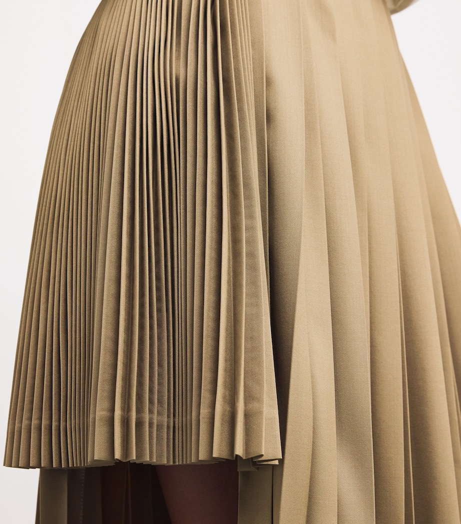 Laura Pitharas Womens Virgin Wool Pleated Midi Skirt Khaki Image 6