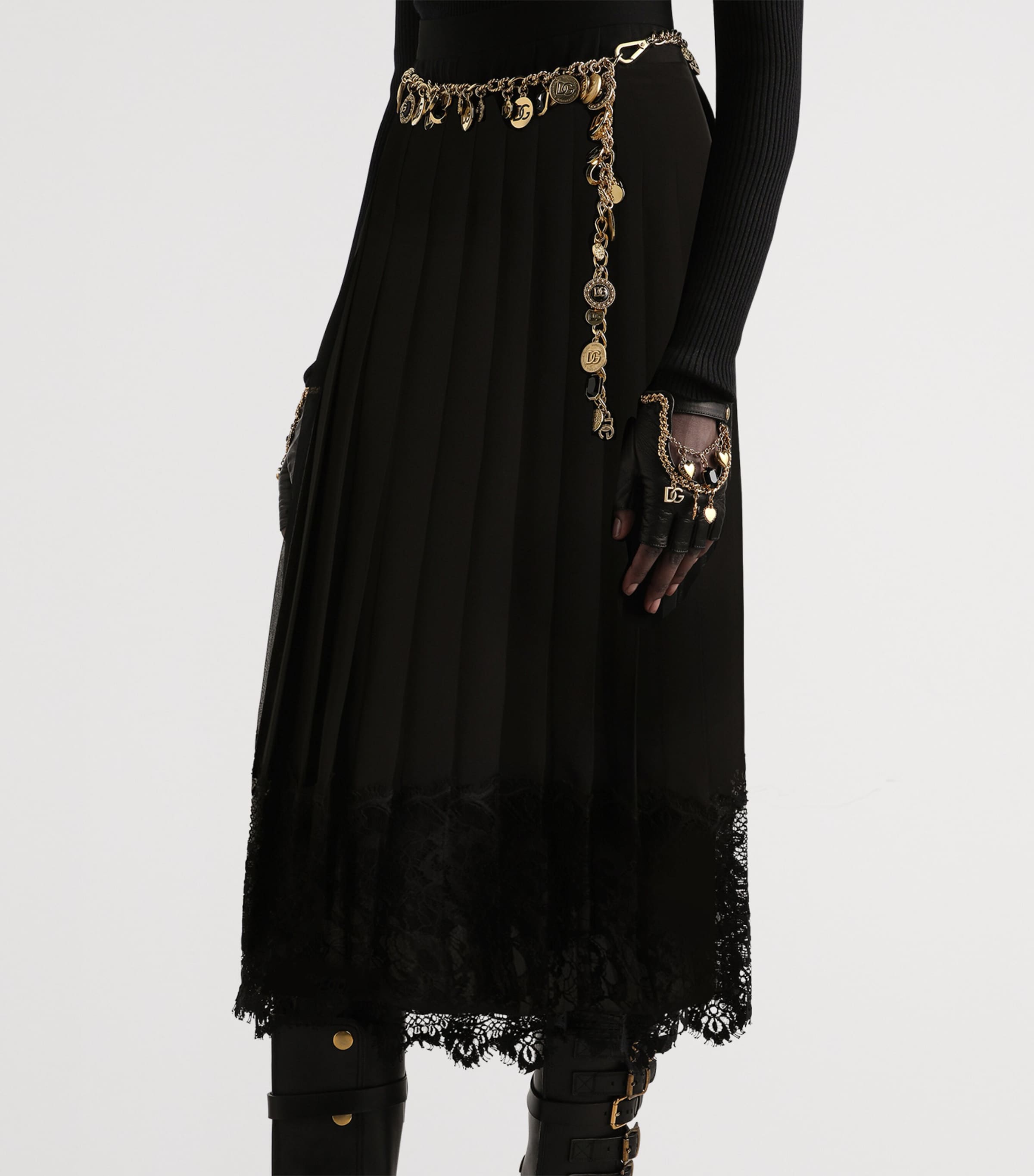 Pleated Midi Skirt N0000-BLACK Image 4