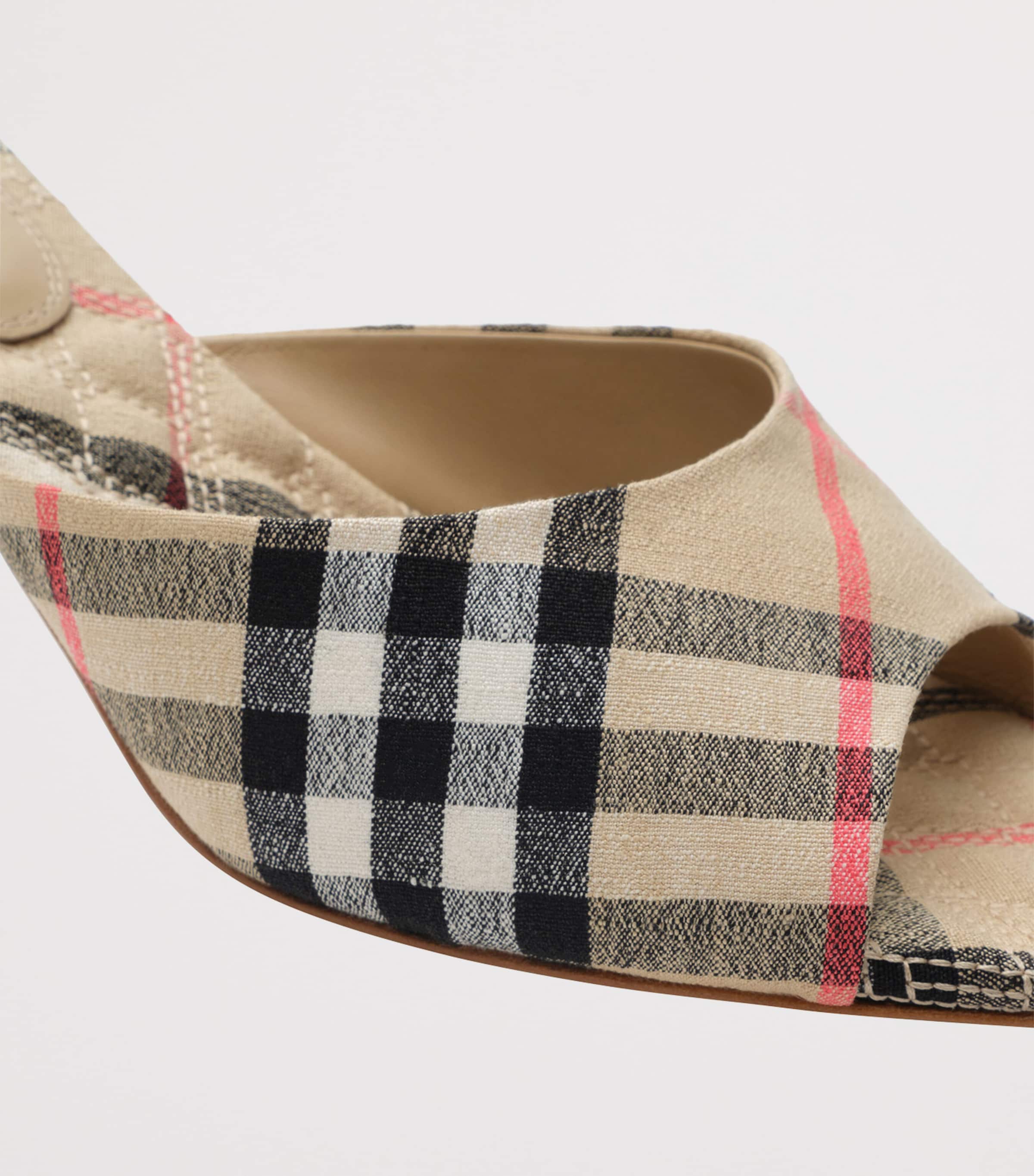 Burberry Linen-Blend Check Mews Mules 65 Sand Ip Check Image 6