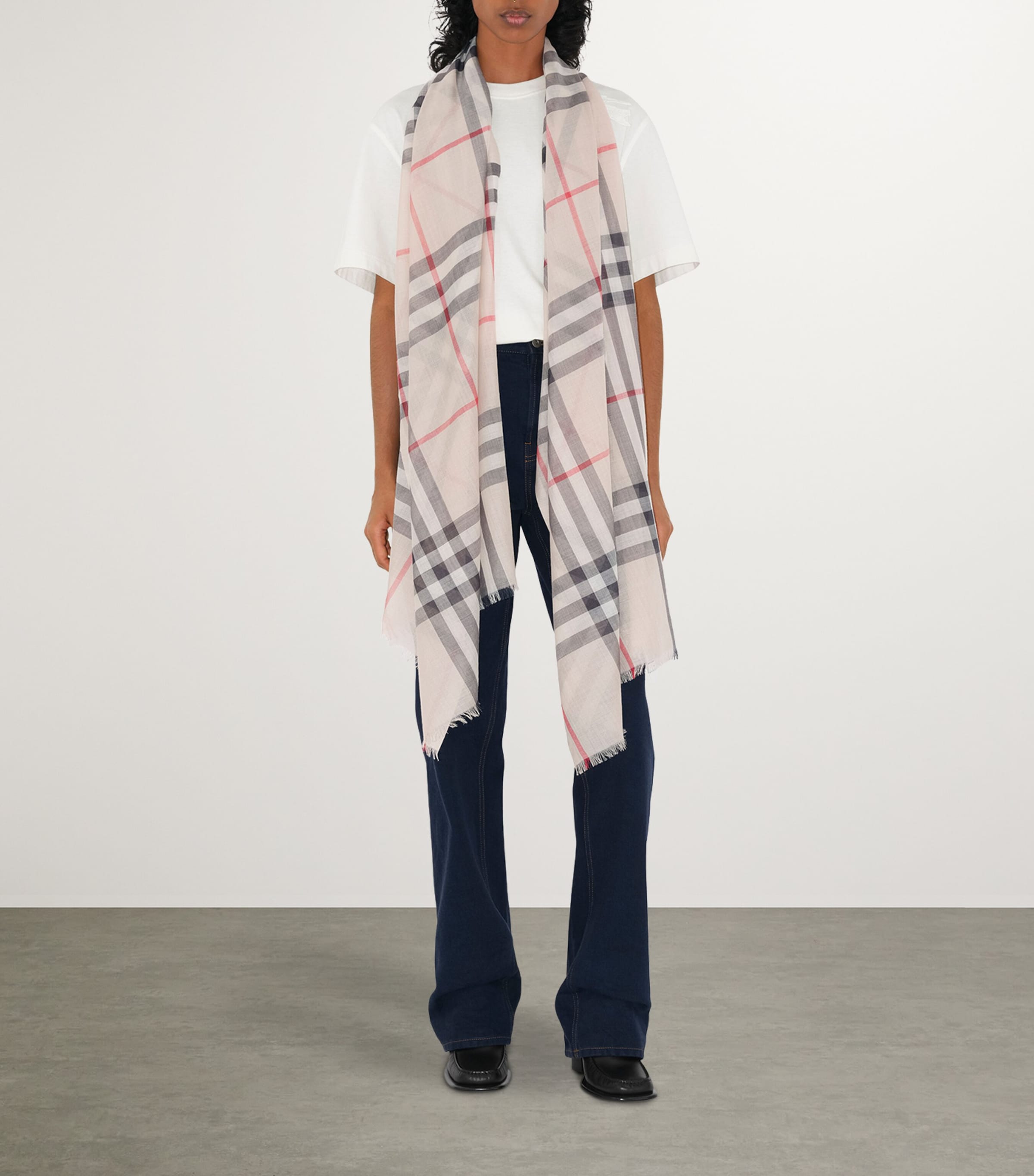 Wool-Silk Check Scarf STONE CHECK Image 3