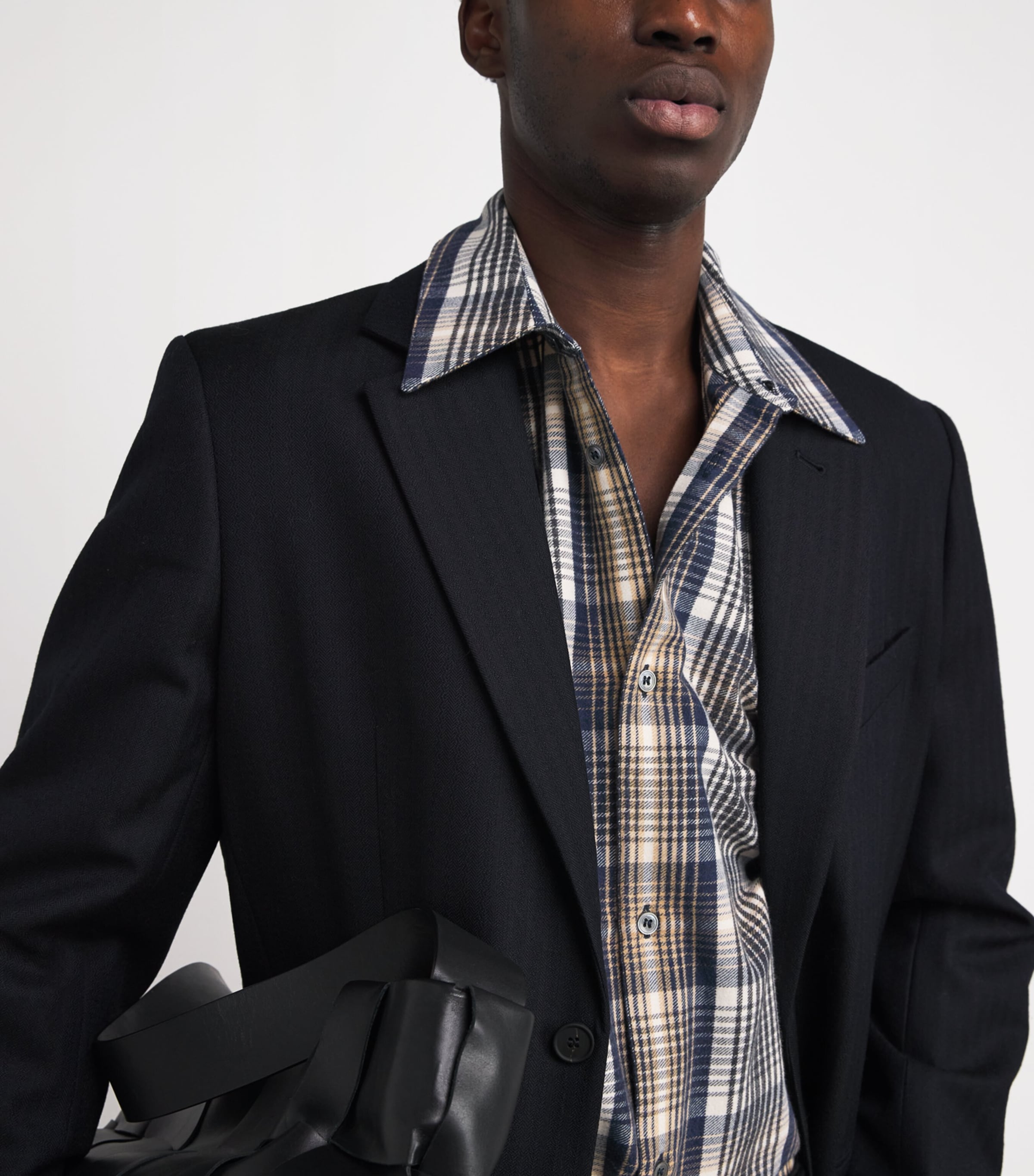 x Aaron Levine Cotton Check View Shirt NAVY / OATMEAL Image 6