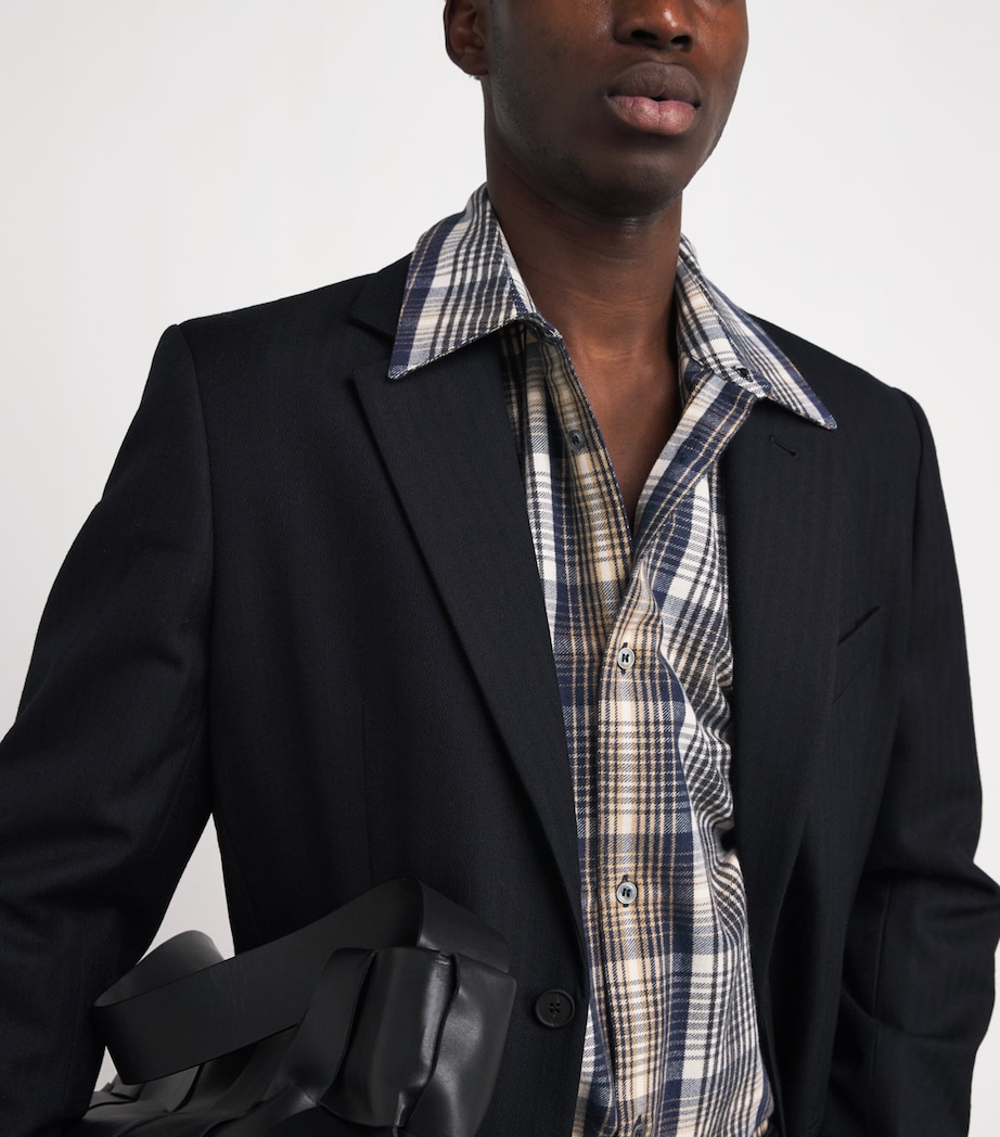 x Aaron Levine Cotton Check View Shirt NAVY / OATMEAL Image 6