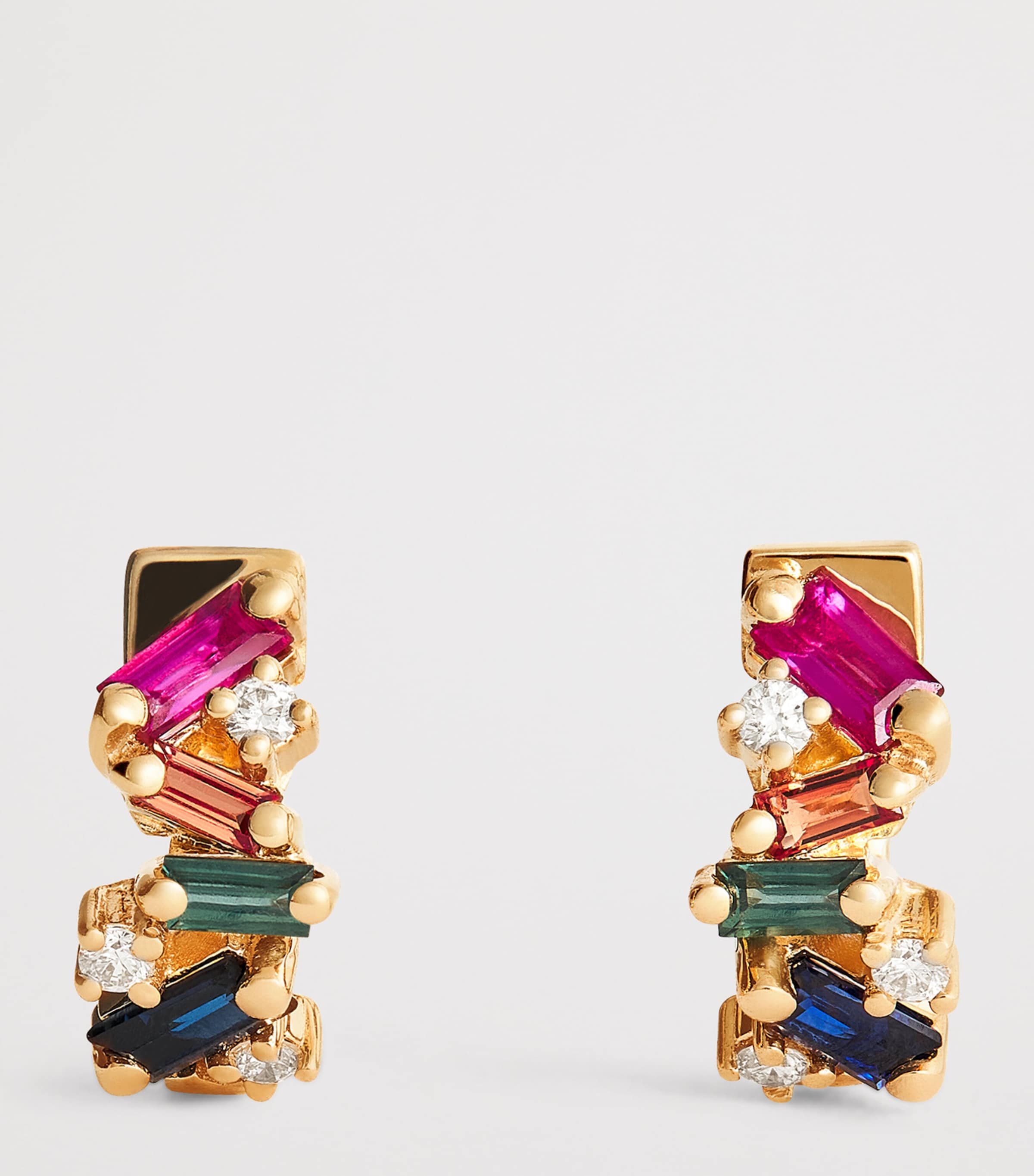 Yellow Gold, Diamond and Sapphire Frenzy Huggie Earrings 18K YG/RS Image 3
