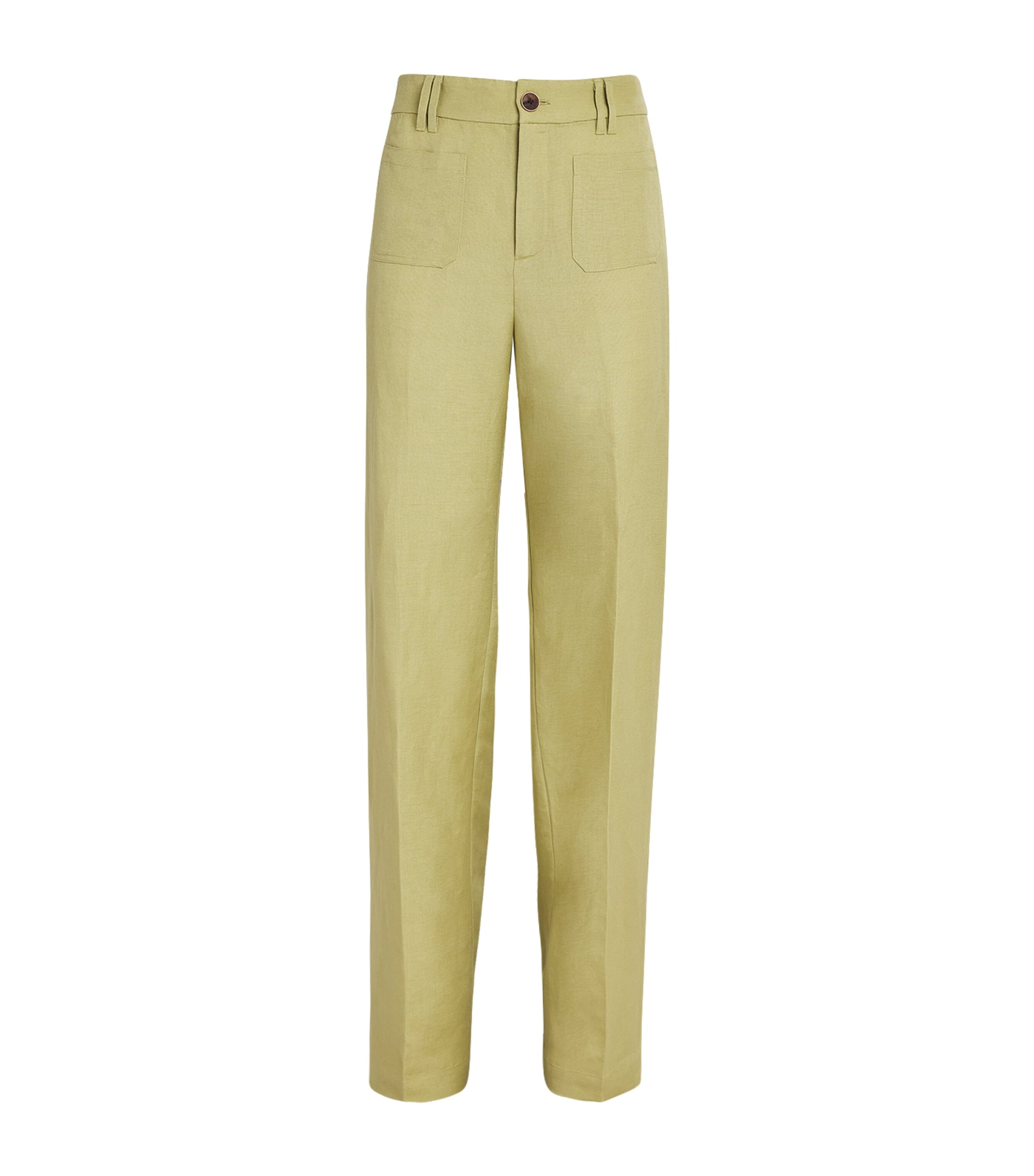 Shop Paige Linen-blend Wide Montauk Trousers In Green