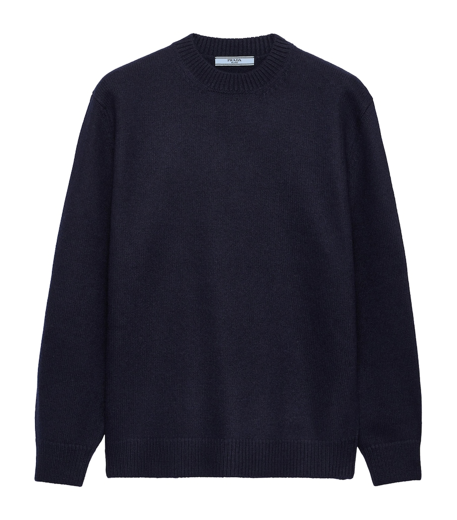 Prada Womens Wool Elbow-Patch Sweater Blue Image 1